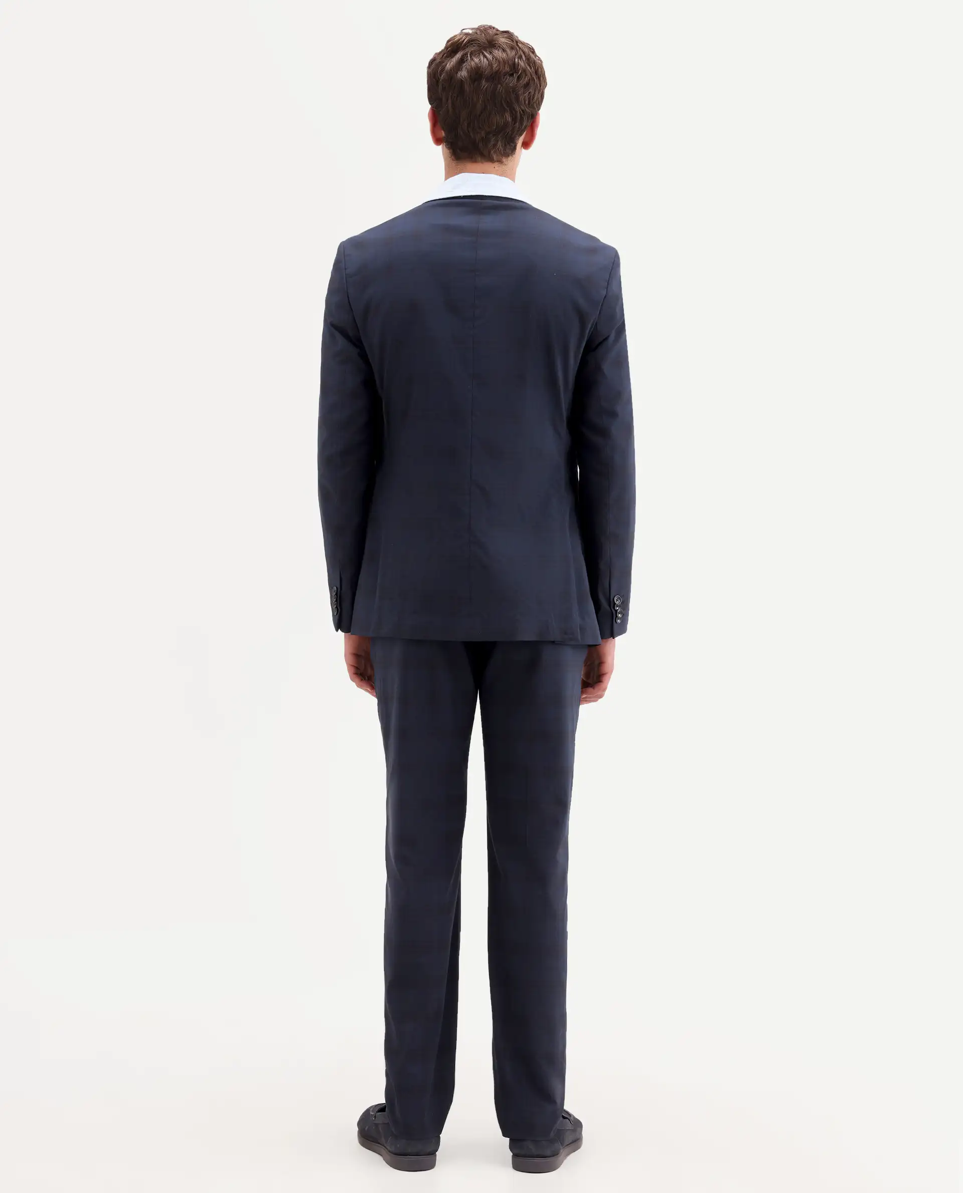 Rare Rabbit Men's Mack Dark Navy Polyester Checked Print Tailored Fit Full Sleeve Lapel Neck Suits - Image 13