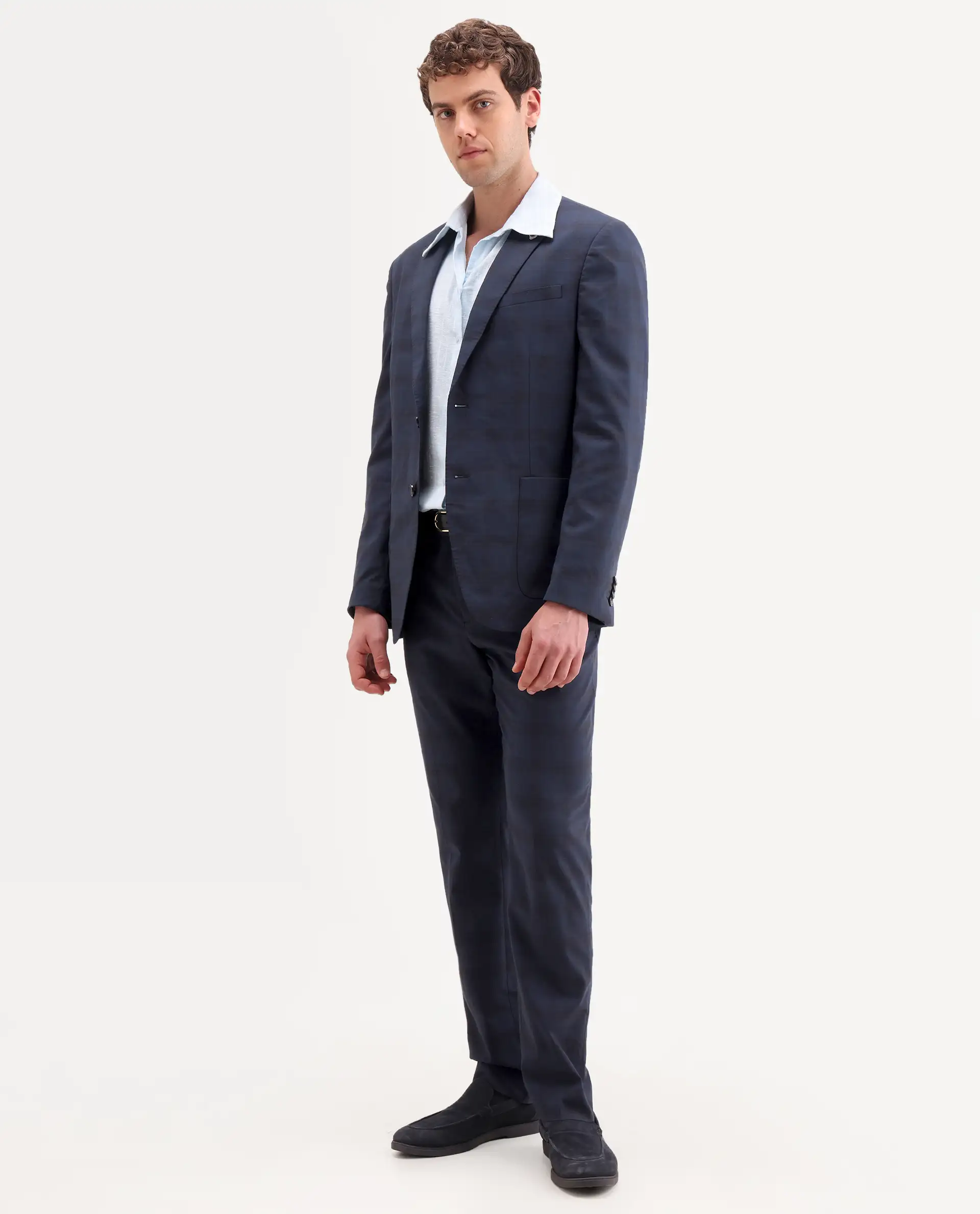 Rare Rabbit Men's Mack Dark Navy Polyester Checked Print Tailored Fit Full Sleeve Lapel Neck Suits - Image 16