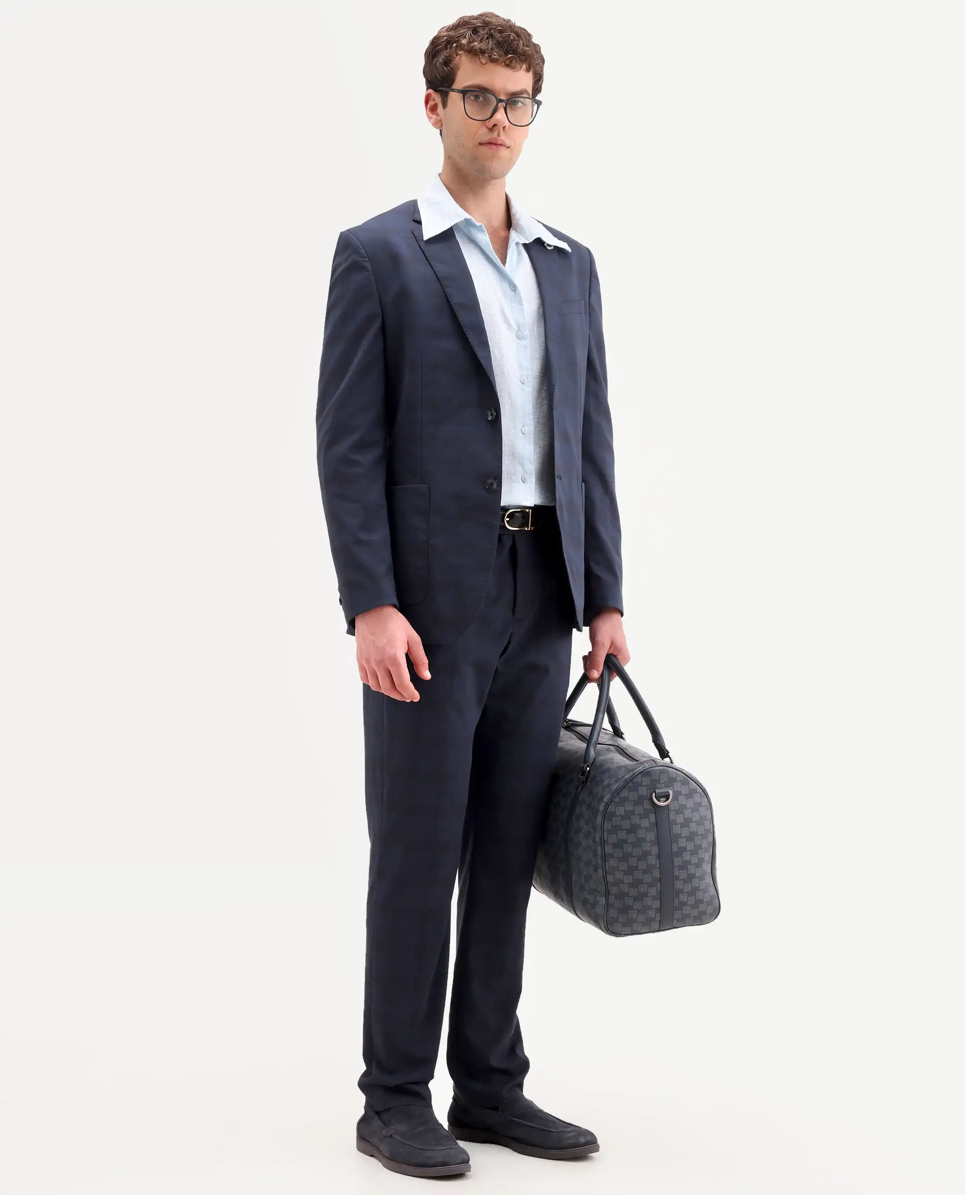 Rare Rabbit Men's Mack Dark Navy Polyester Checked Print Tailored Fit Full Sleeve Lapel Neck Suits - Image 17
