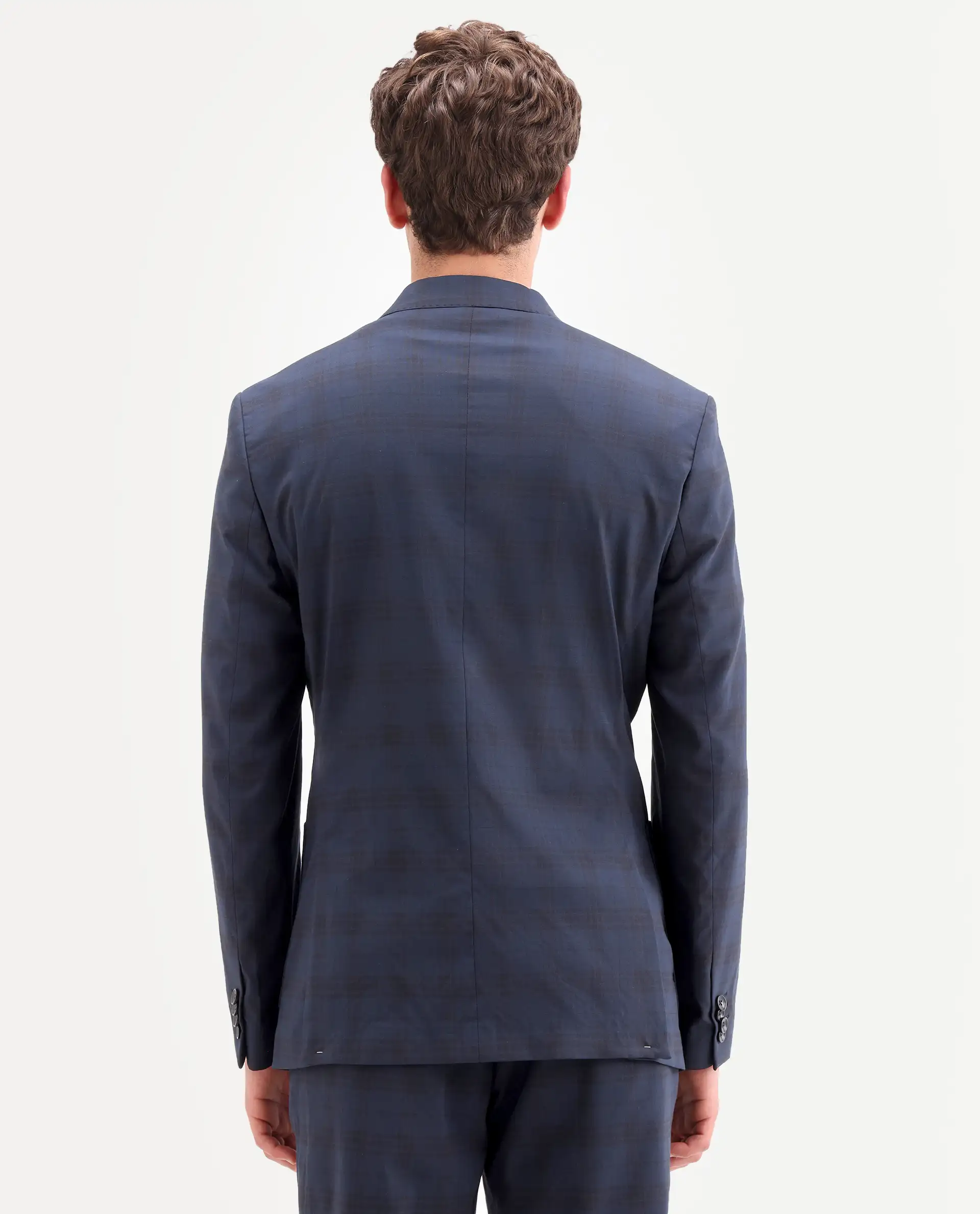 Rare Rabbit Men's Mack Dark Navy Polyester Checked Print Tailored Fit Full Sleeve Lapel Neck Suits - Image 20