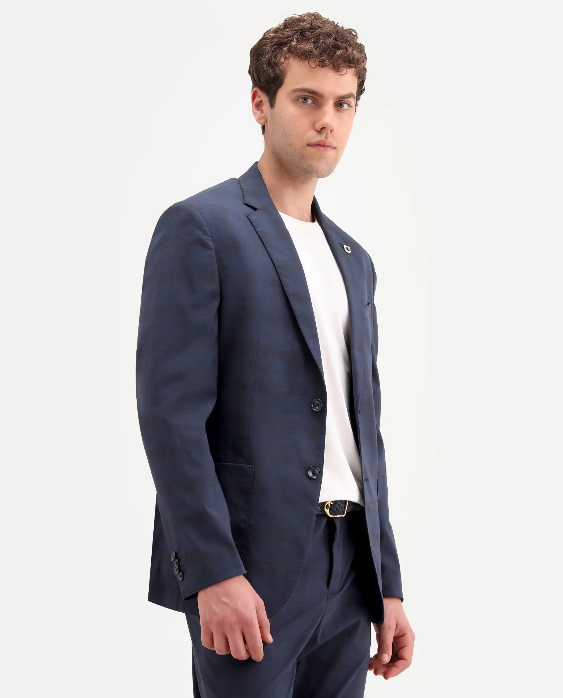 Rare Rabbit Men's Mack Dark Navy Polyester Checked Print Tailored Fit Full Sleeve Lapel Neck Suits - Image 6