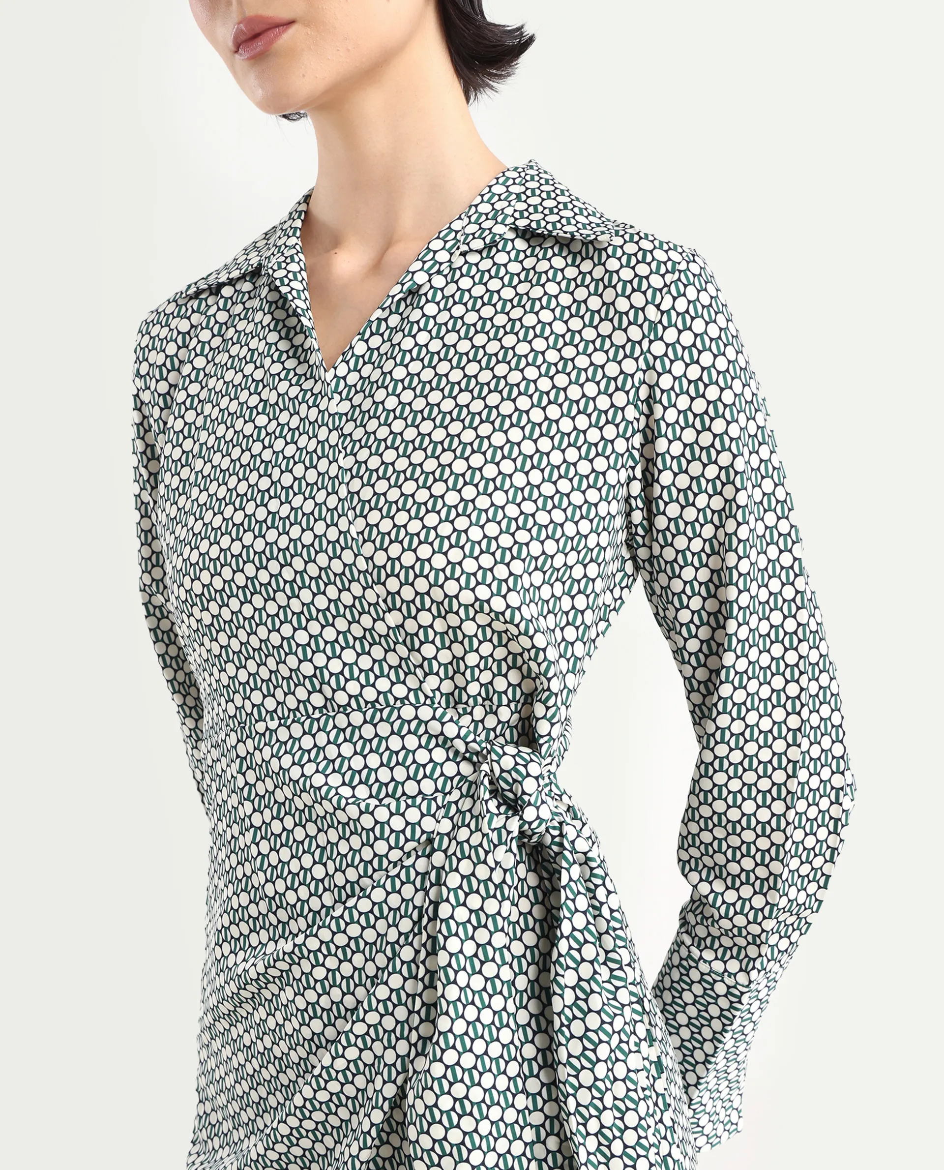 Rareism Women's Mackay Green Polyester Drop Collar Geometric Print Mini Regular Fit Dress - Image 4