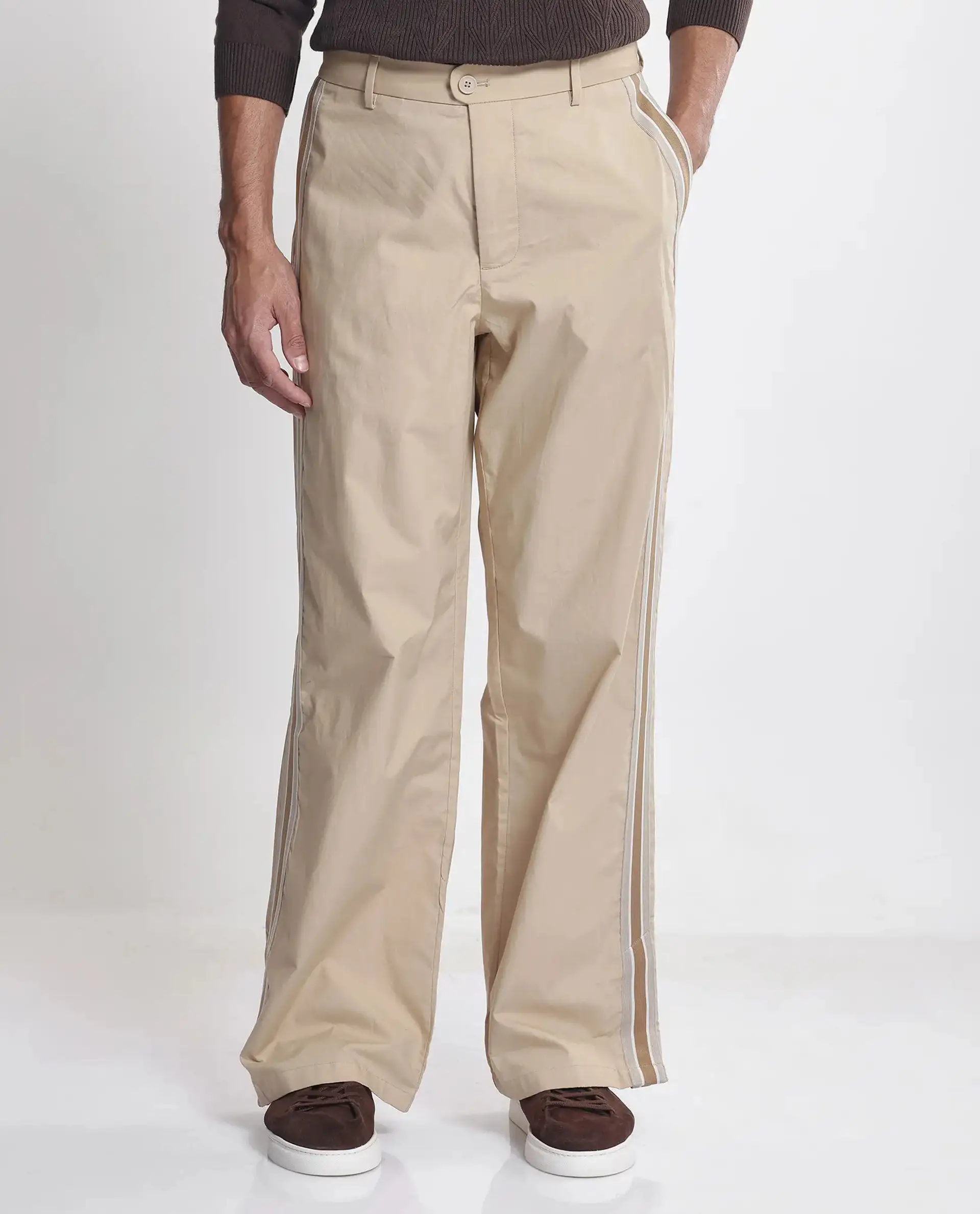 Rare Rabbit Men's Macon Beige Cotton Plain Baggy Fit Track Pant - Image 10