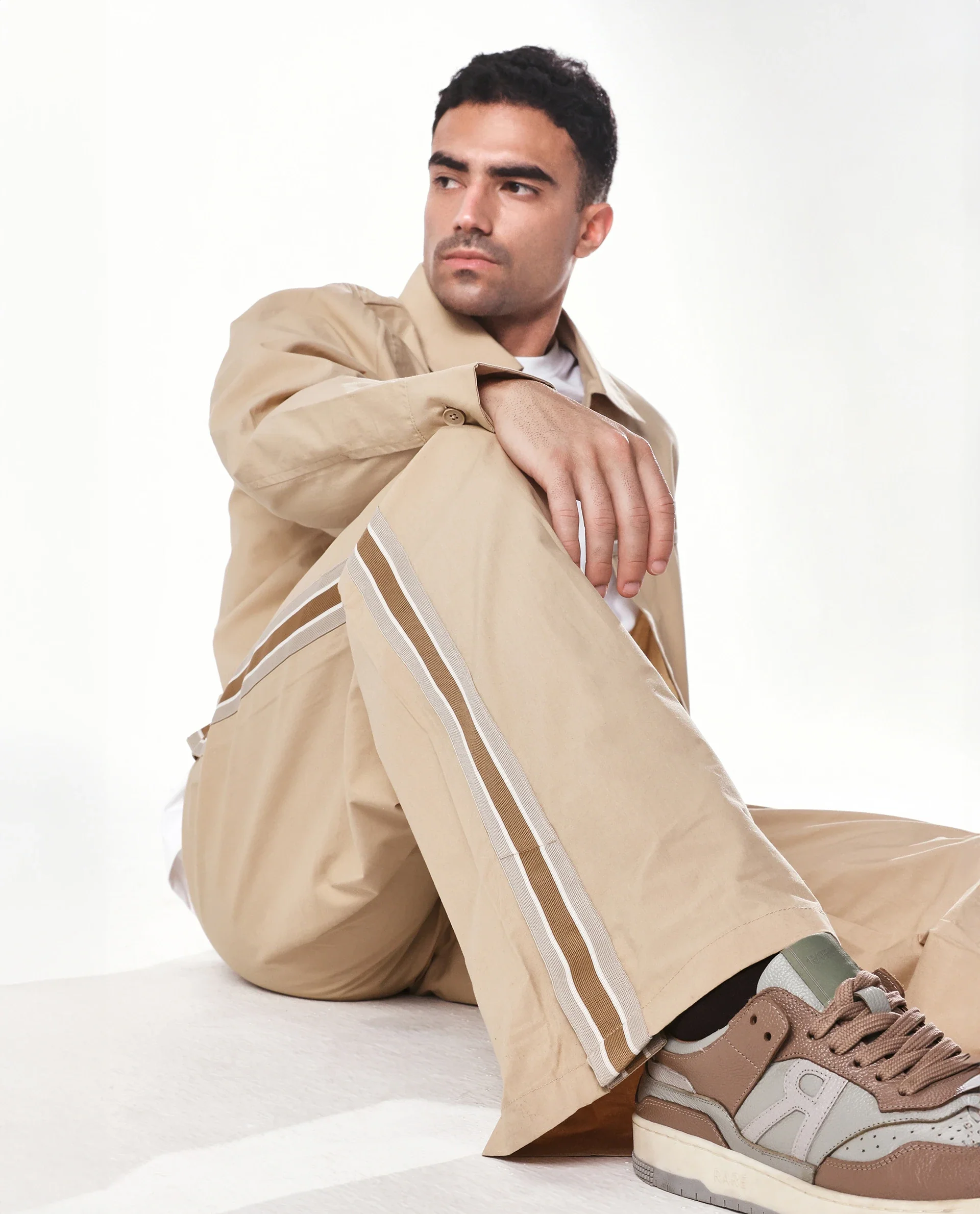 Rare Rabbit Men's Macon Beige Cotton Plain Baggy Fit Track Pant - Image 2
