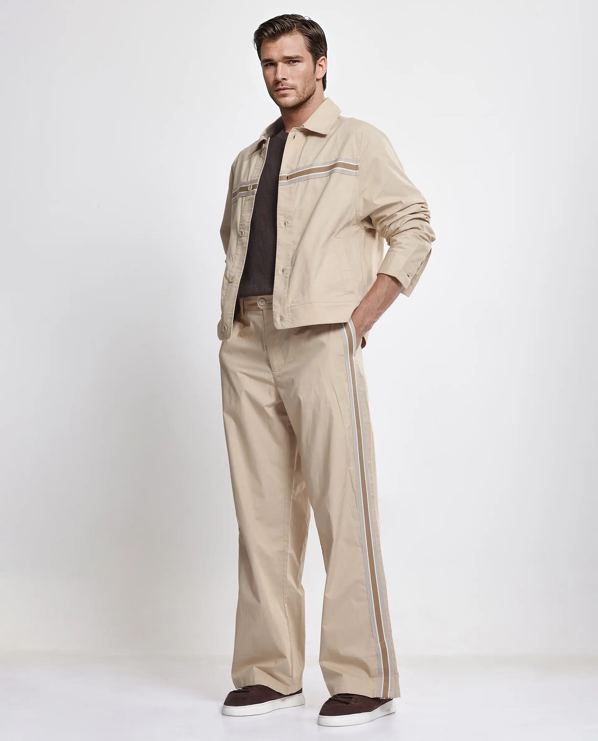 Rare Rabbit Men's Macon Beige Cotton Plain Baggy Fit Track Pant - Image 3