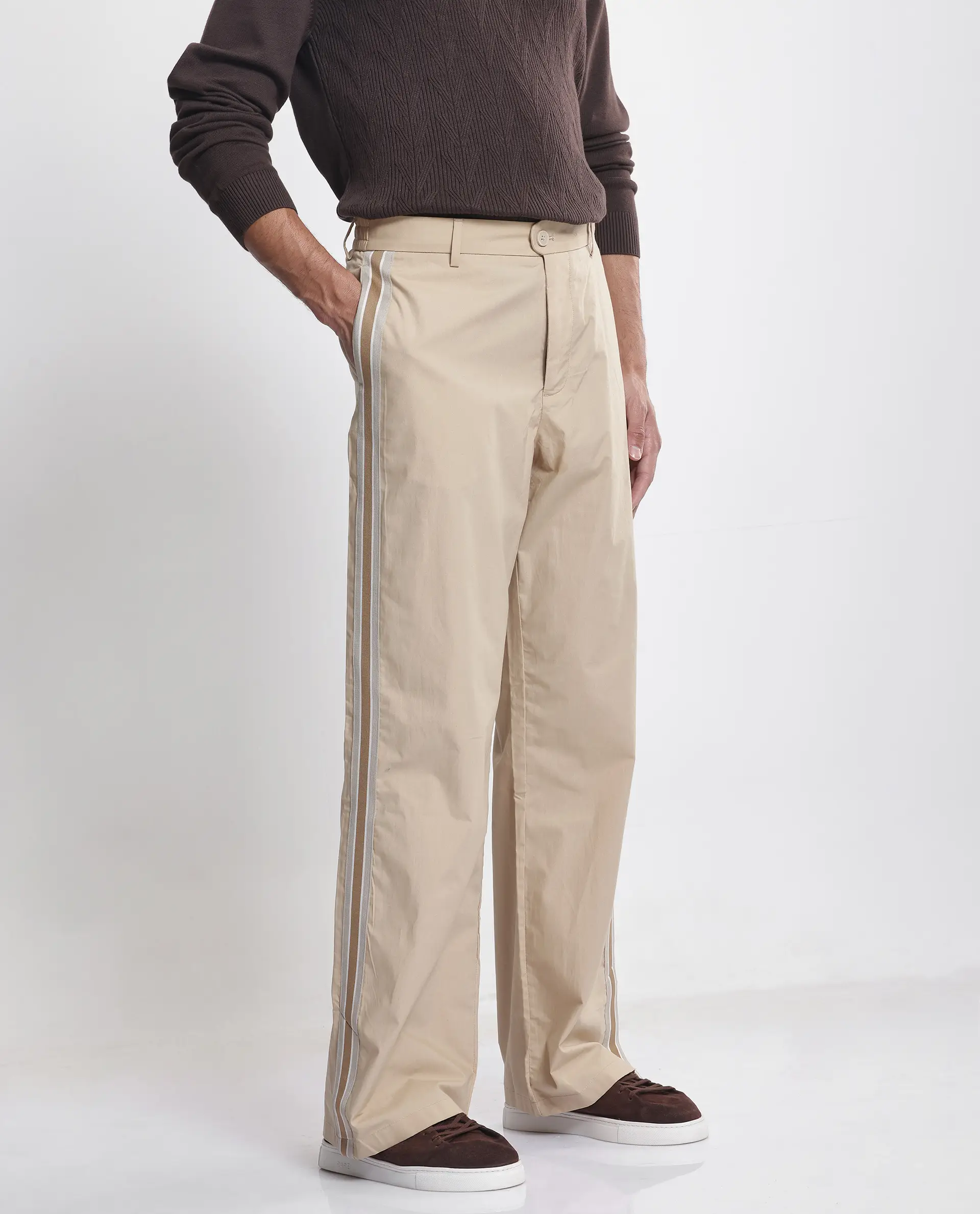 Rare Rabbit Men's Macon Beige Cotton Plain Baggy Fit Track Pant - Image 4