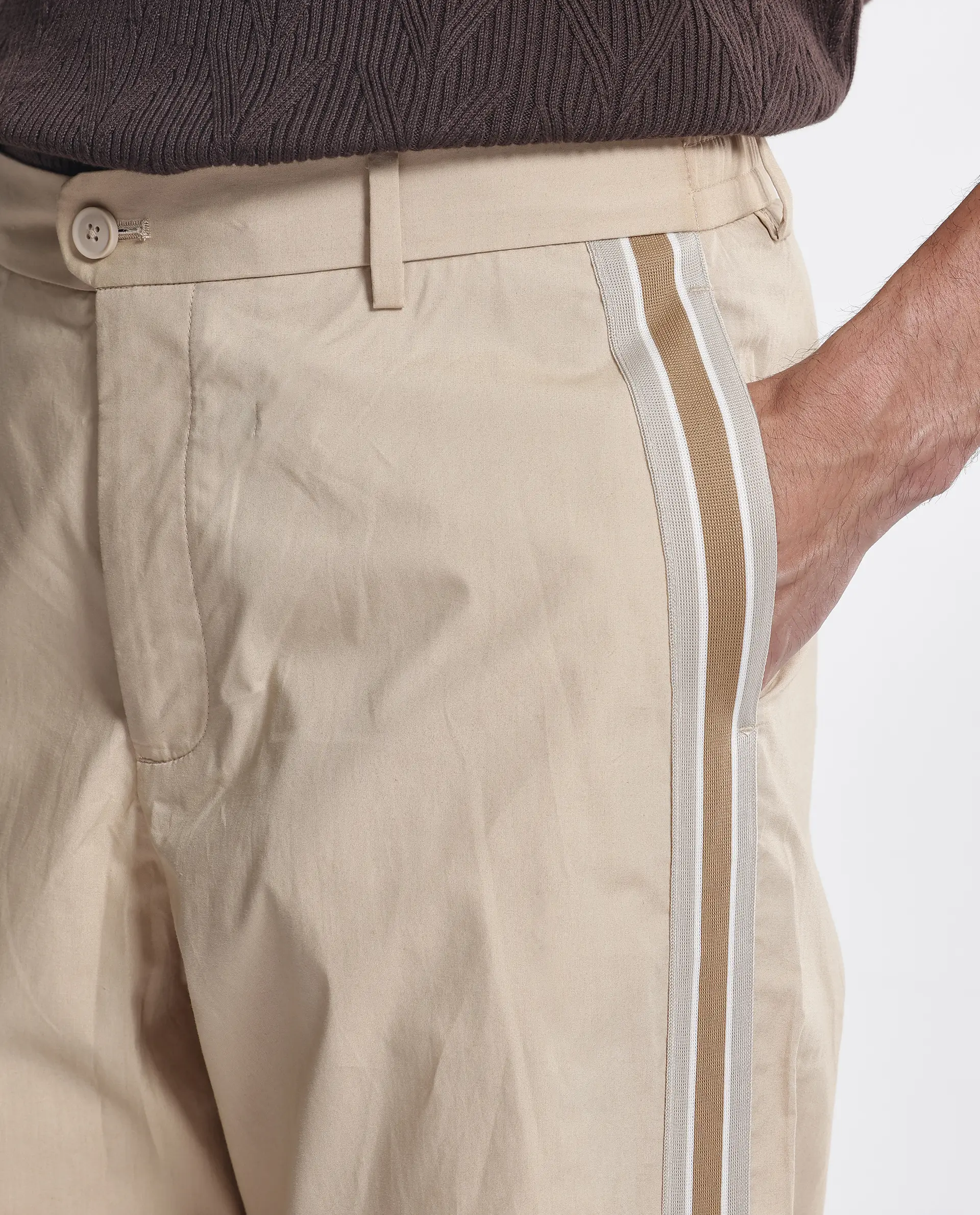 Rare Rabbit Men's Macon Beige Cotton Plain Baggy Fit Track Pant - Image 5