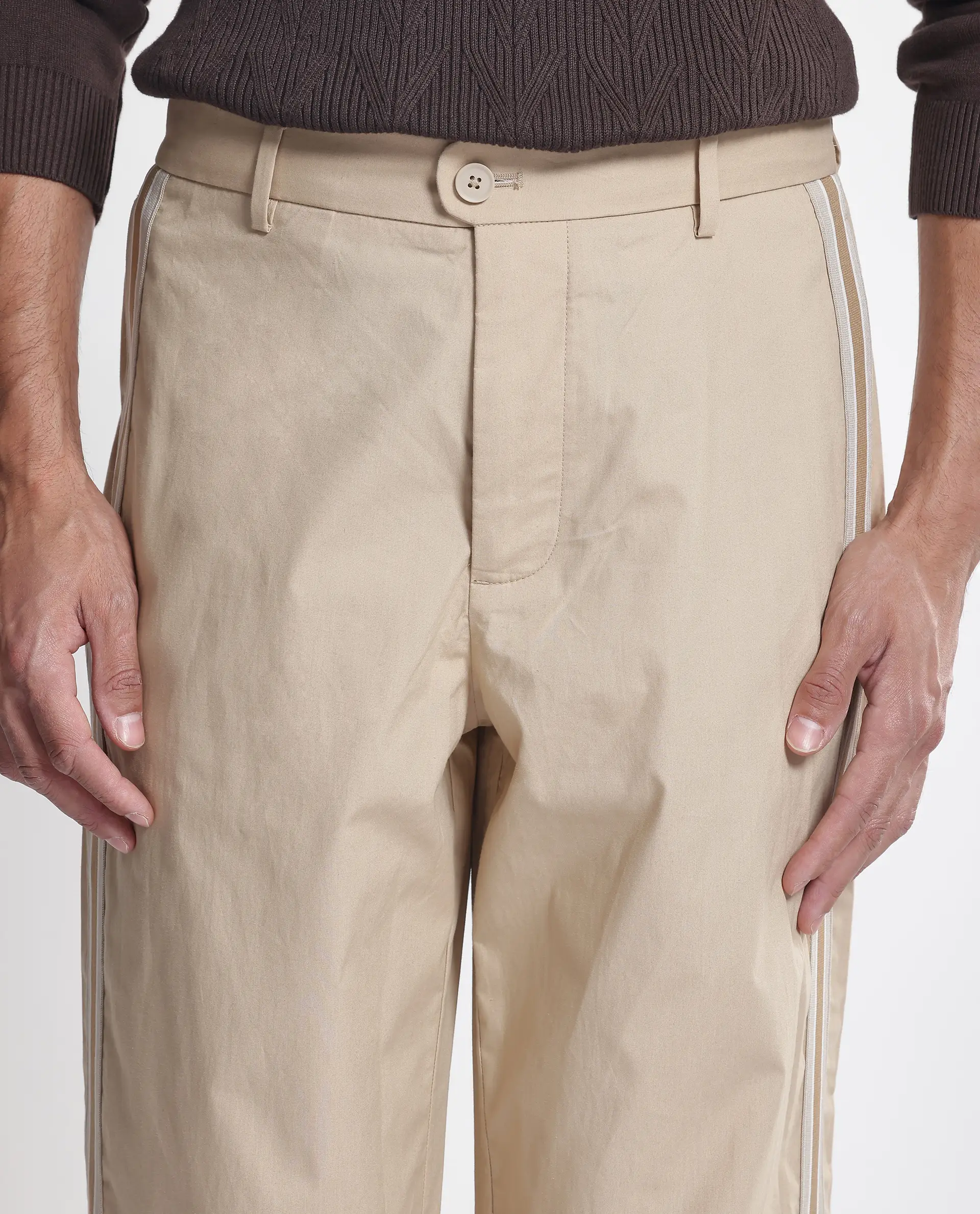Rare Rabbit Men's Macon Beige Cotton Plain Baggy Fit Track Pant - Image 7