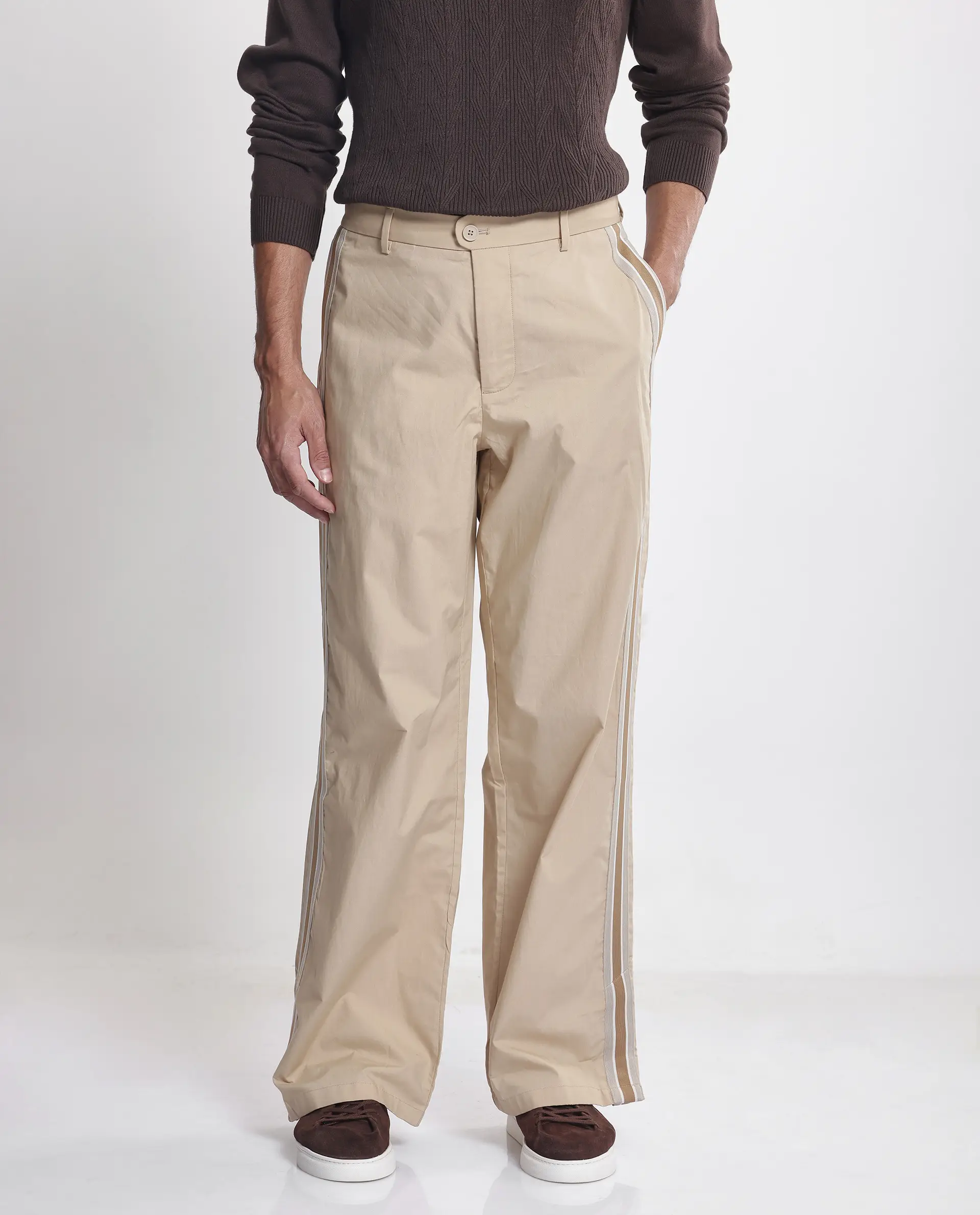 Rare Rabbit Men's Macon Beige Cotton Plain Baggy Fit Track Pant - Image 9