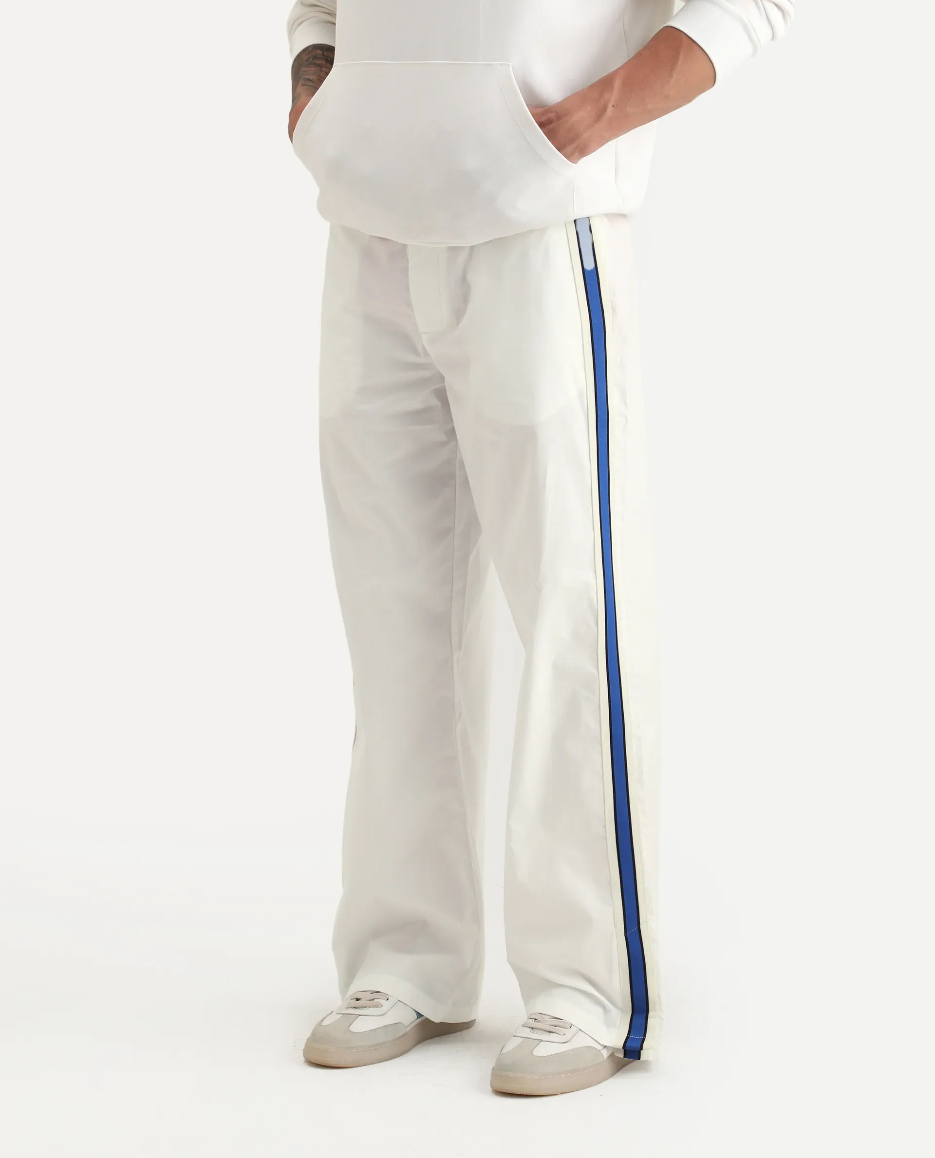 Rare Rabbit Men's Macon White Cotton Plain Baggy Fit Track Pant - Image 3