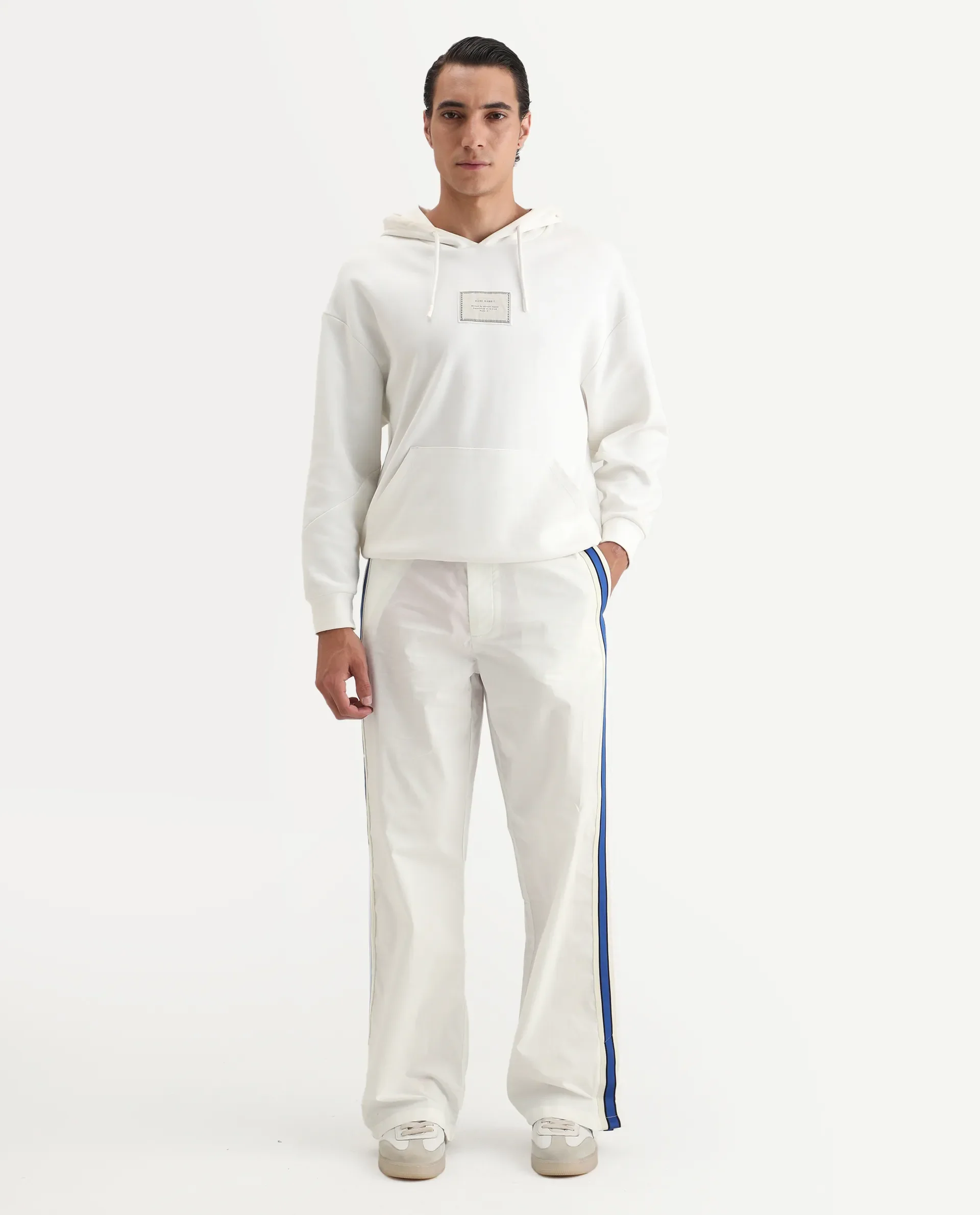 Rare Rabbit Men's Macon White Cotton Plain Baggy Fit Track Pant - Image 5