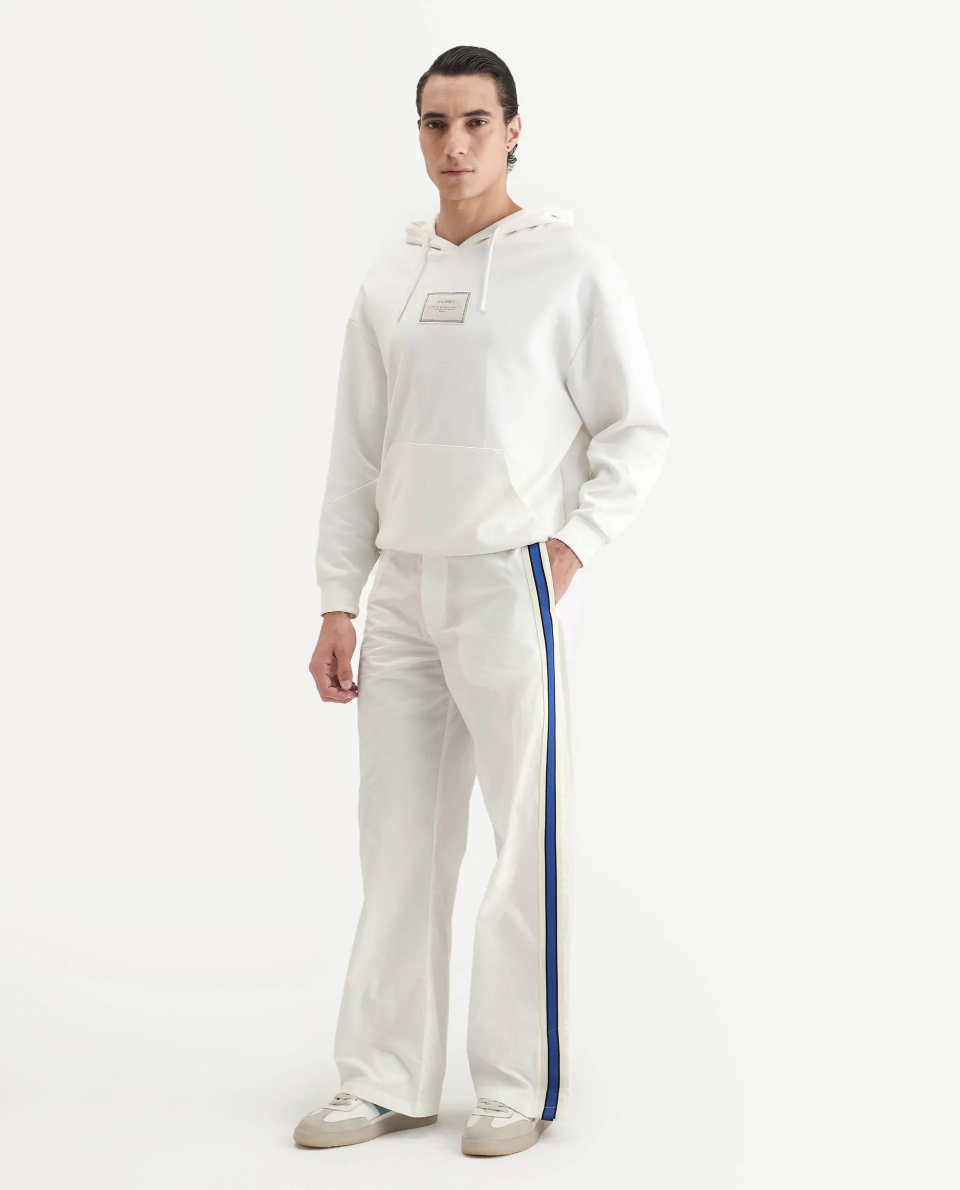Rare Rabbit Men's Macon White Cotton Plain Baggy Fit Track Pant - Image 6