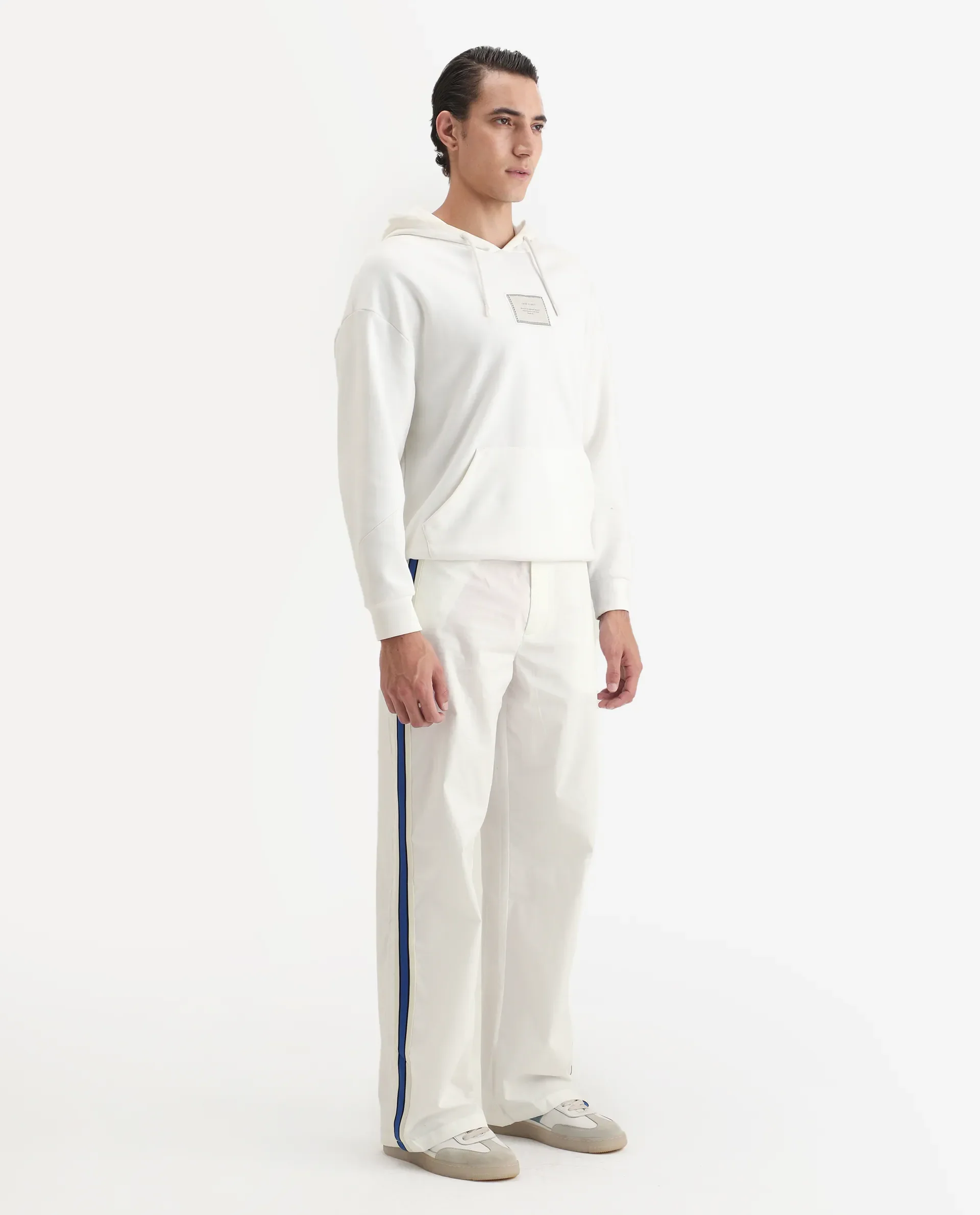 Rare Rabbit Men's Macon White Cotton Plain Baggy Fit Track Pant - Image 7