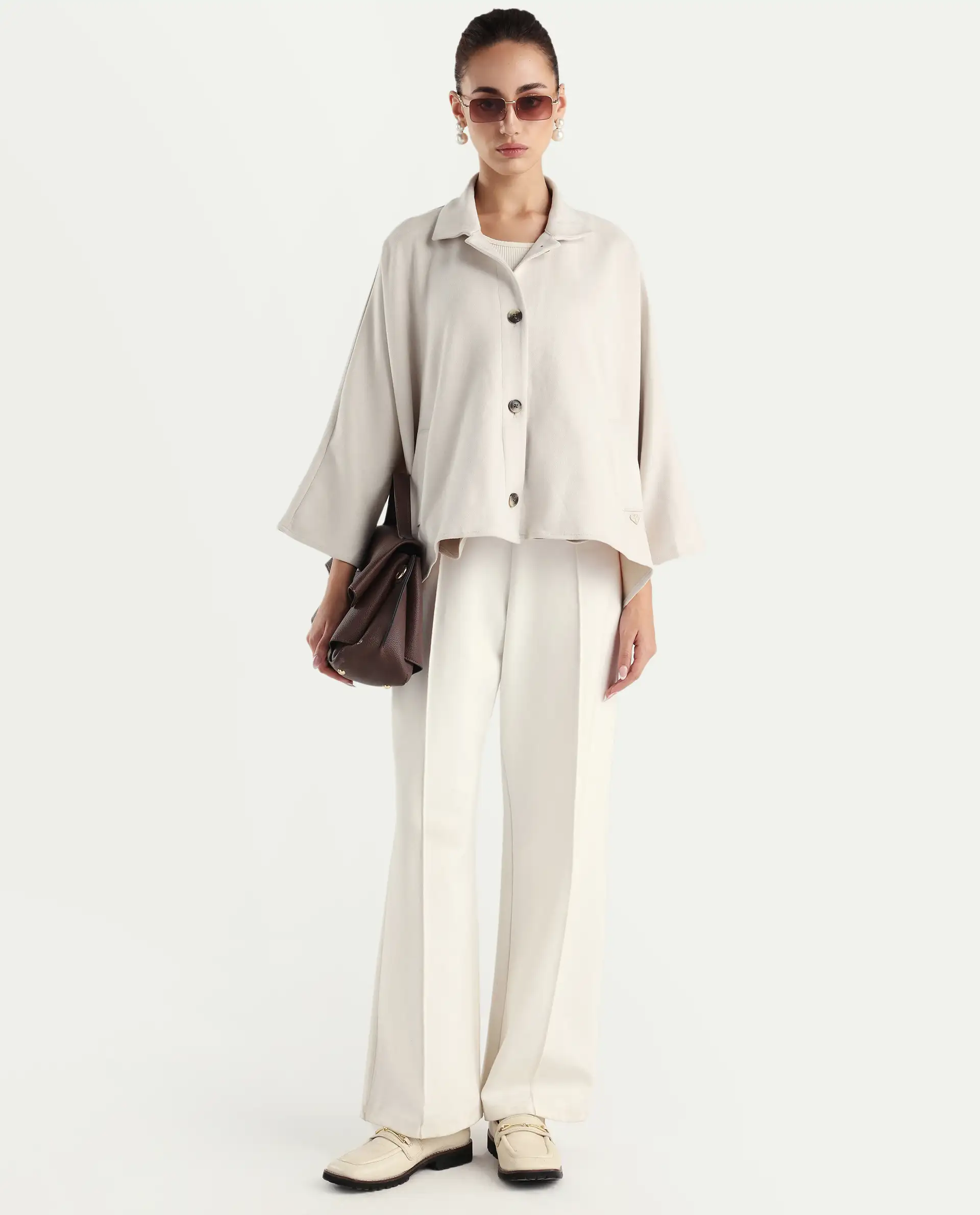 Rareism Women's Macqua Light Beige Suede Spread Collar Plain Boxy Fit Jacket - Image 2