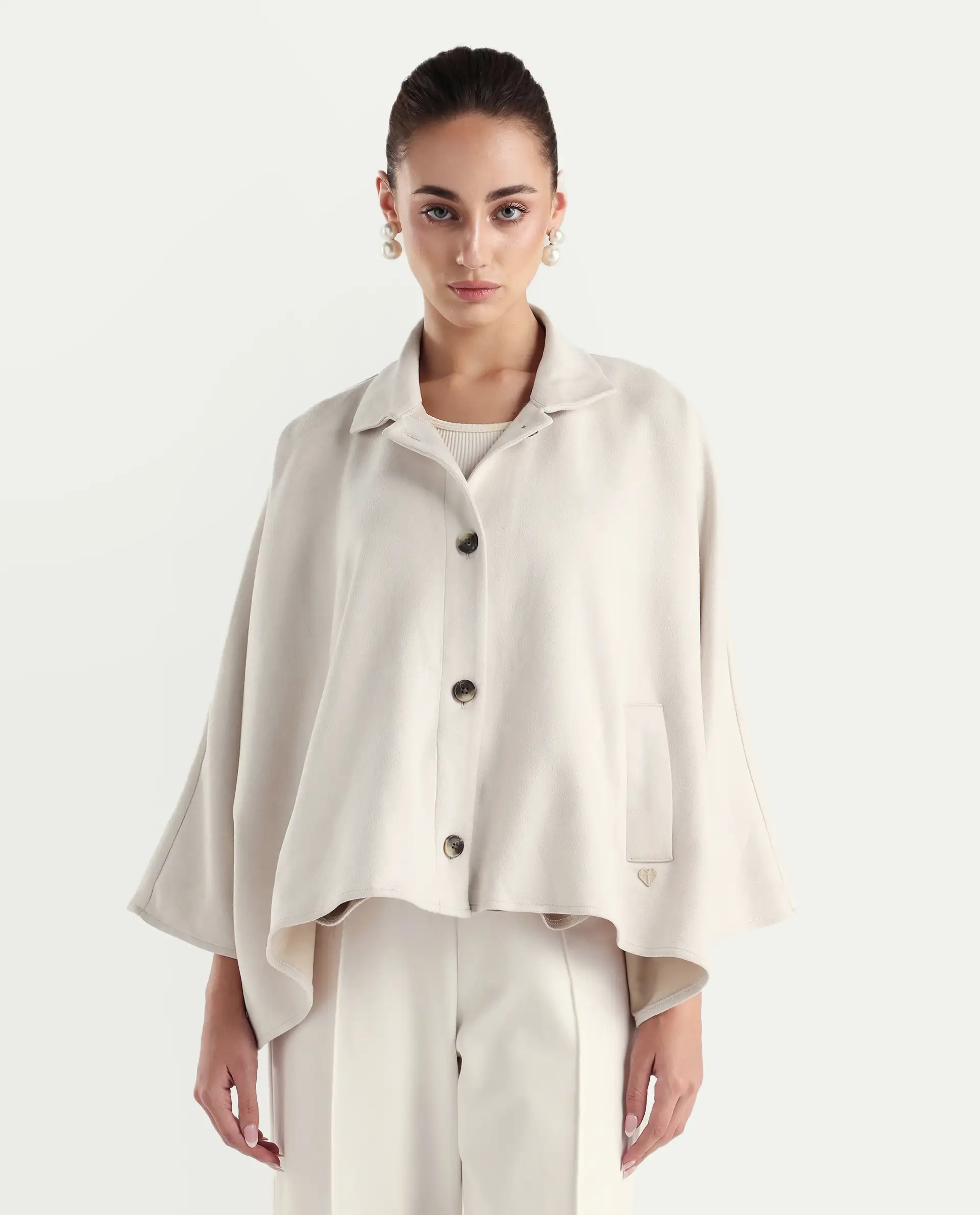 Rareism Women's Macqua Light Beige Suede Spread Collar Plain Boxy Fit Jacket - Image 3