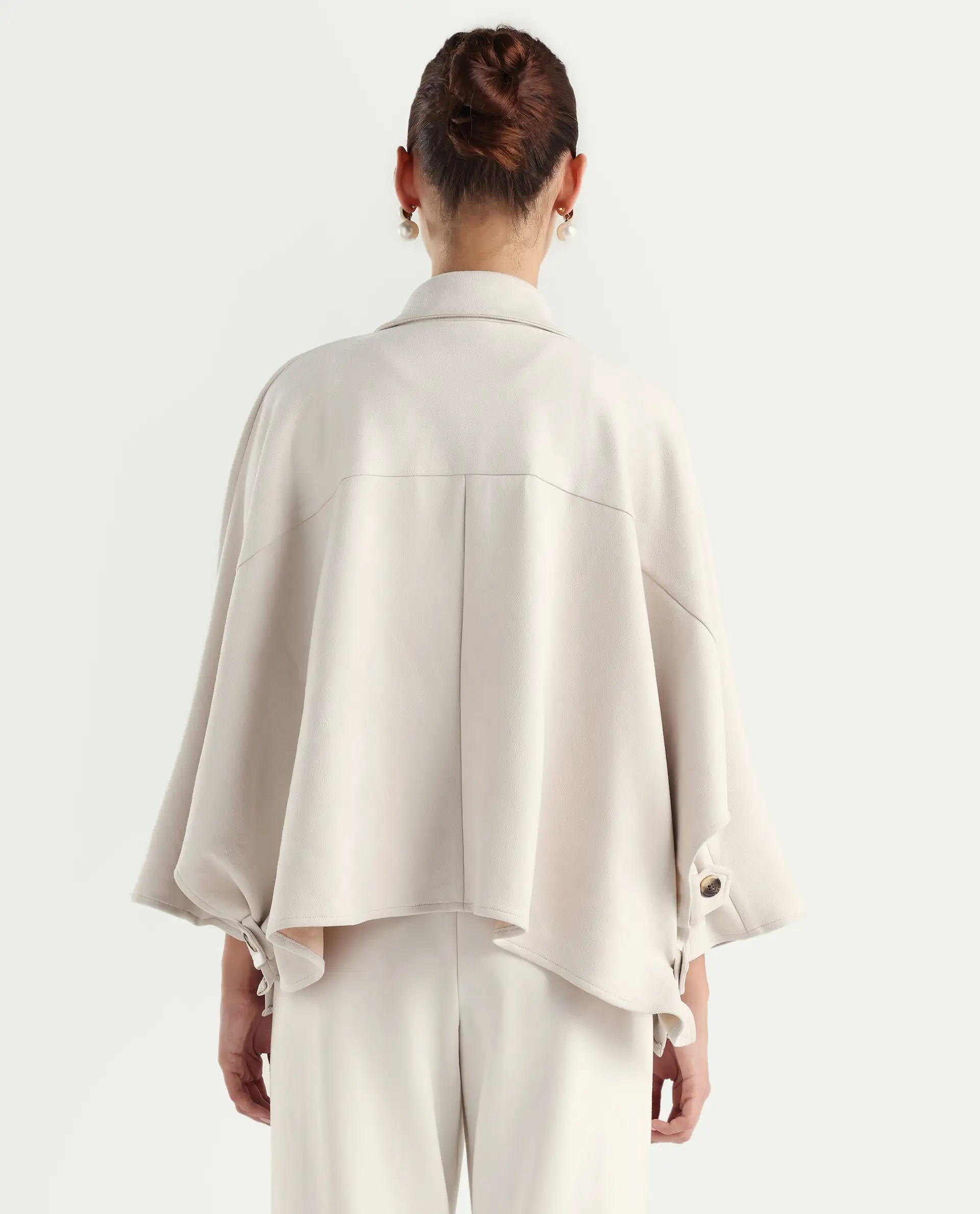 Rareism Women's Macqua Light Beige Suede Spread Collar Plain Boxy Fit Jacket - Image 7