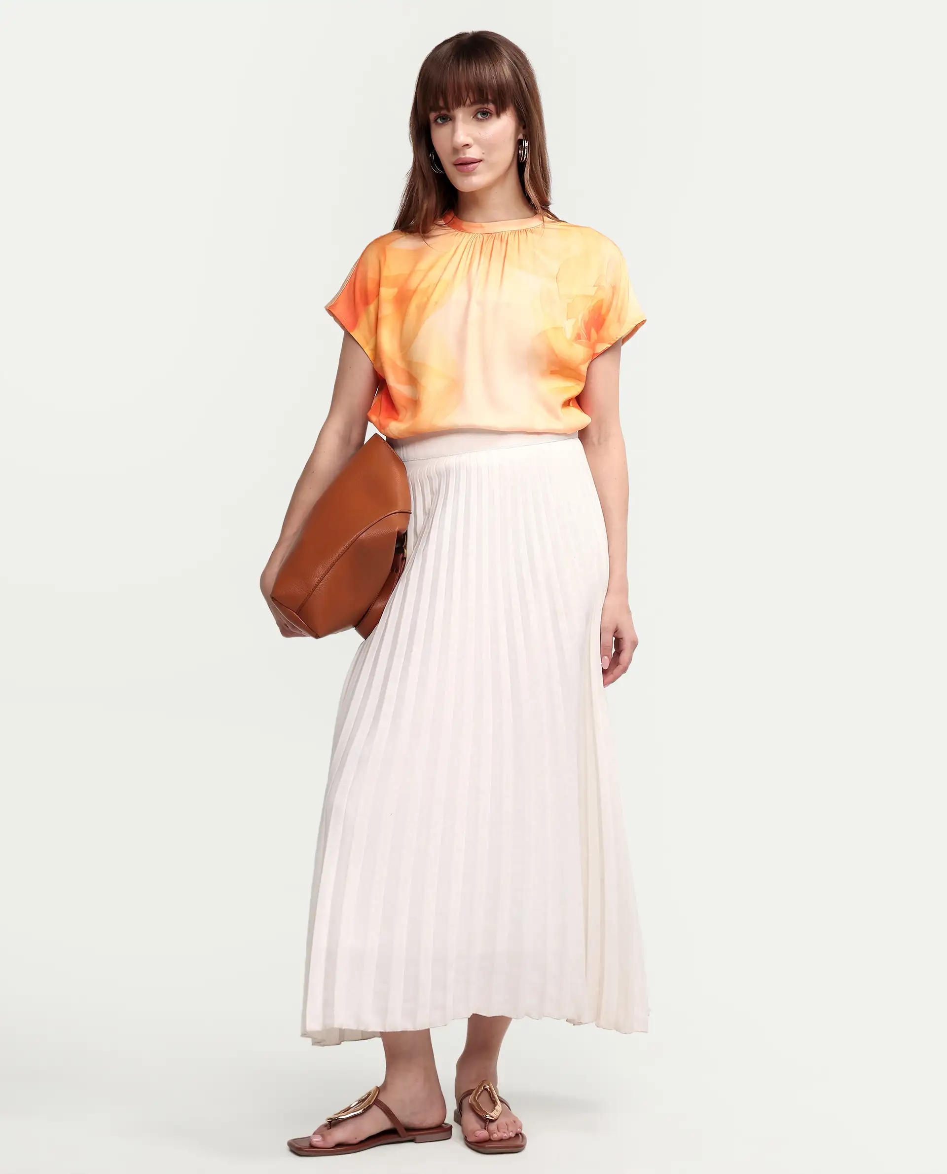 Rareism Women's Macxi Yellow Viscose Half Sleeve Band Collar Regular Floral Print Top - Image 2
