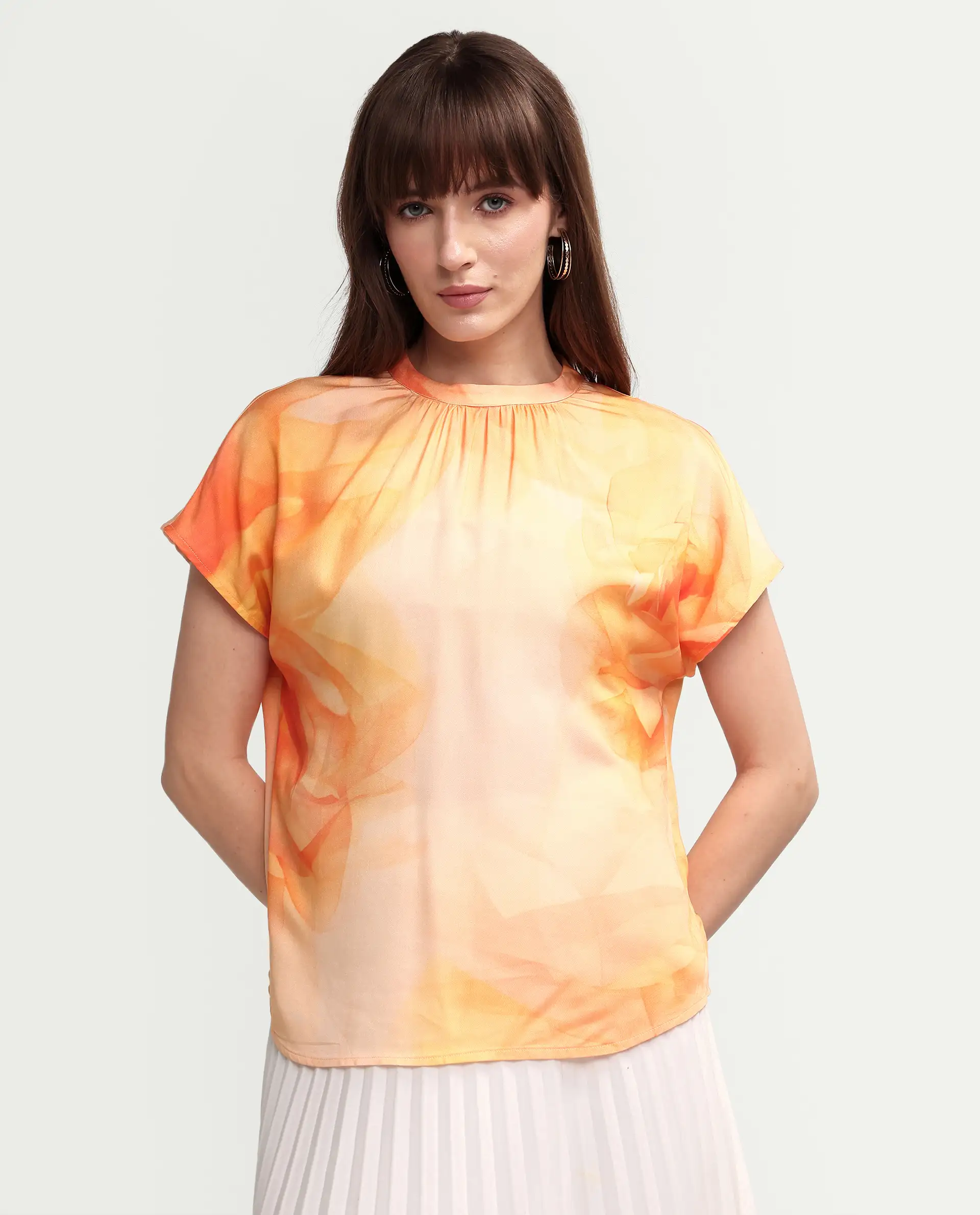 Rareism Women's Macxi Yellow Viscose Half Sleeve Band Collar Regular Floral Print Top - Image 3