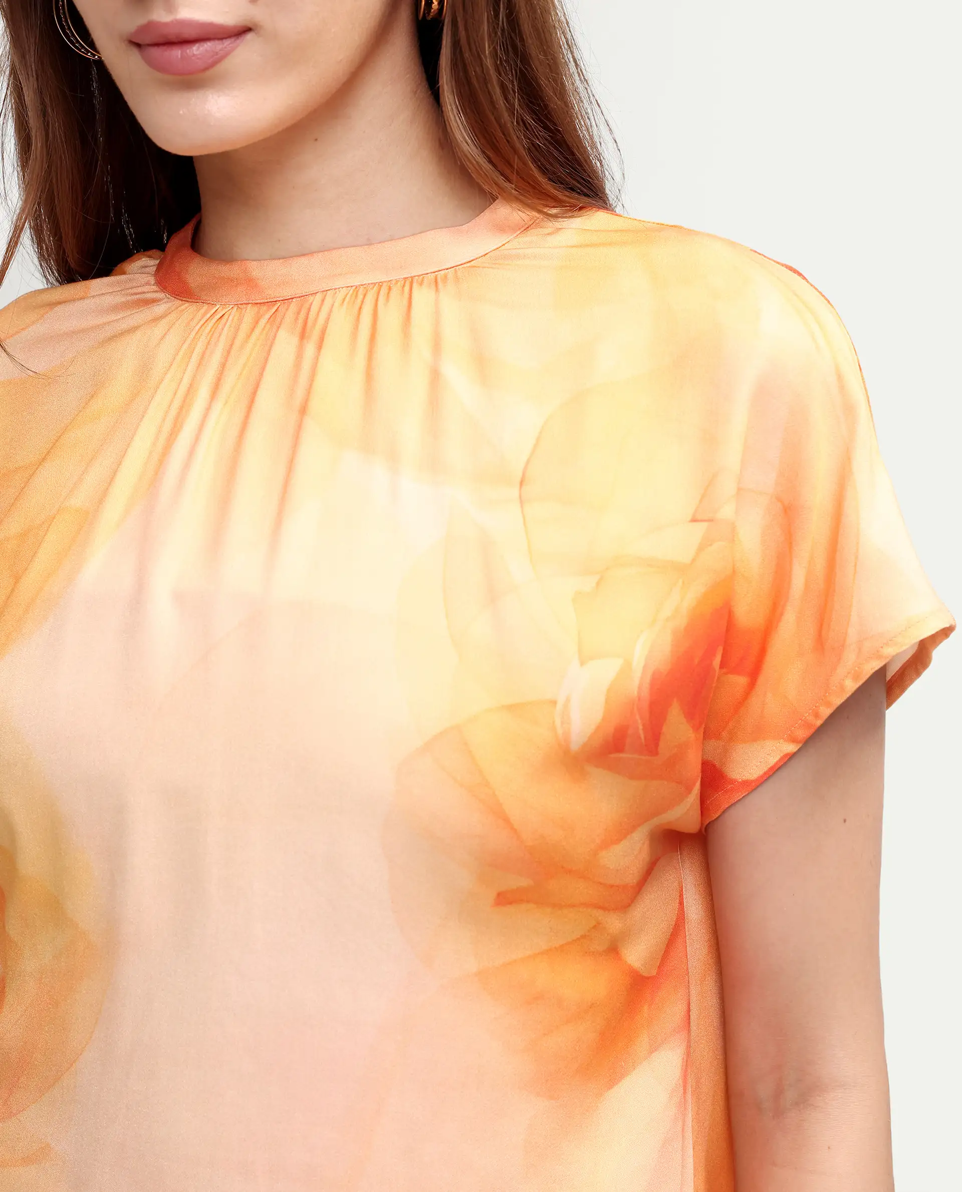 Rareism Women's Macxi Yellow Viscose Half Sleeve Band Collar Regular Floral Print Top - Image 4