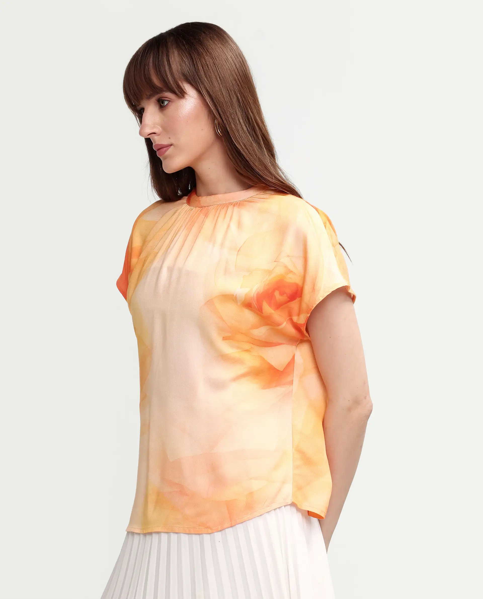 Rareism Women's Macxi Yellow Viscose Half Sleeve Band Collar Regular Floral Print Top - Image 5