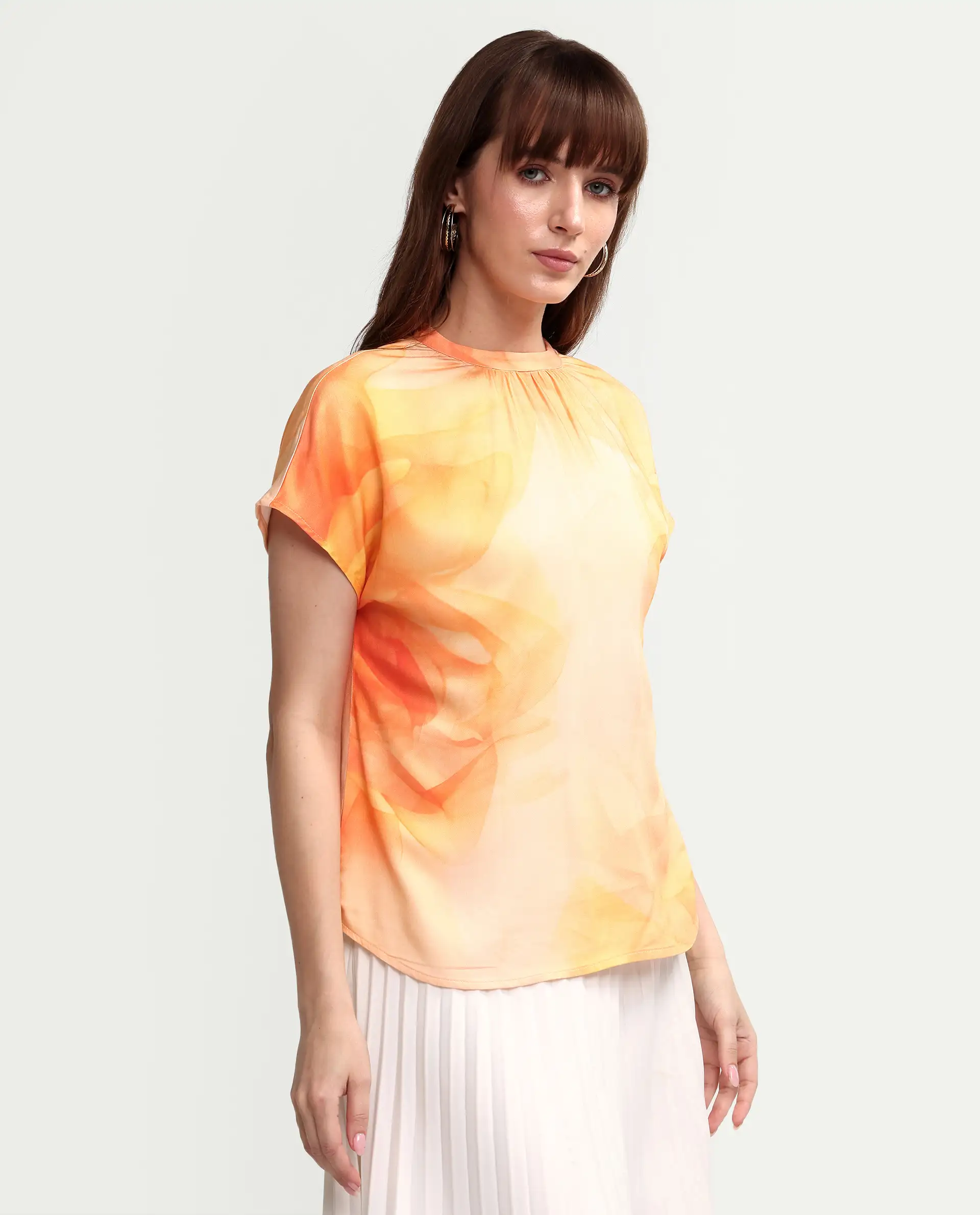 Rareism Women's Macxi Yellow Viscose Half Sleeve Band Collar Regular Floral Print Top - Image 6