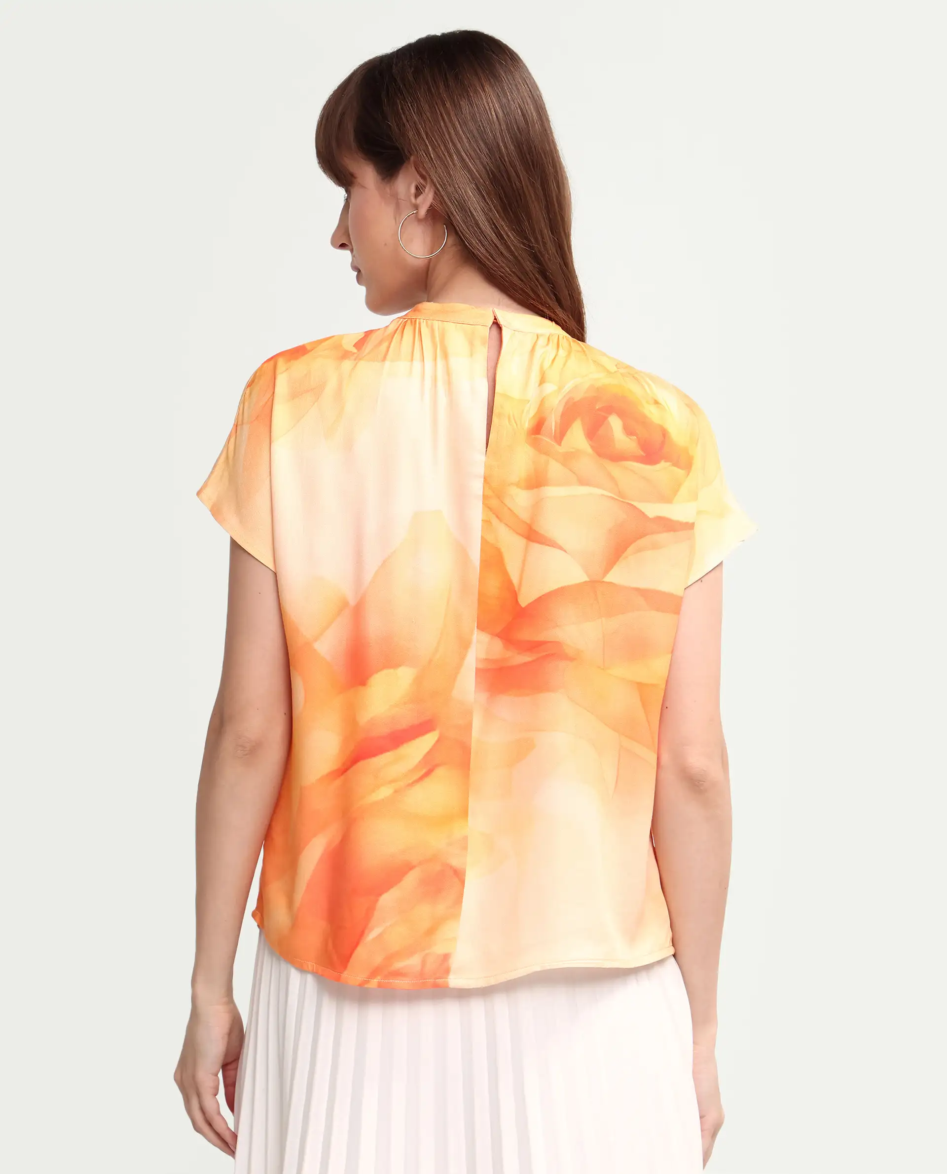 Rareism Women's Macxi Yellow Viscose Half Sleeve Band Collar Regular Floral Print Top - Image 7