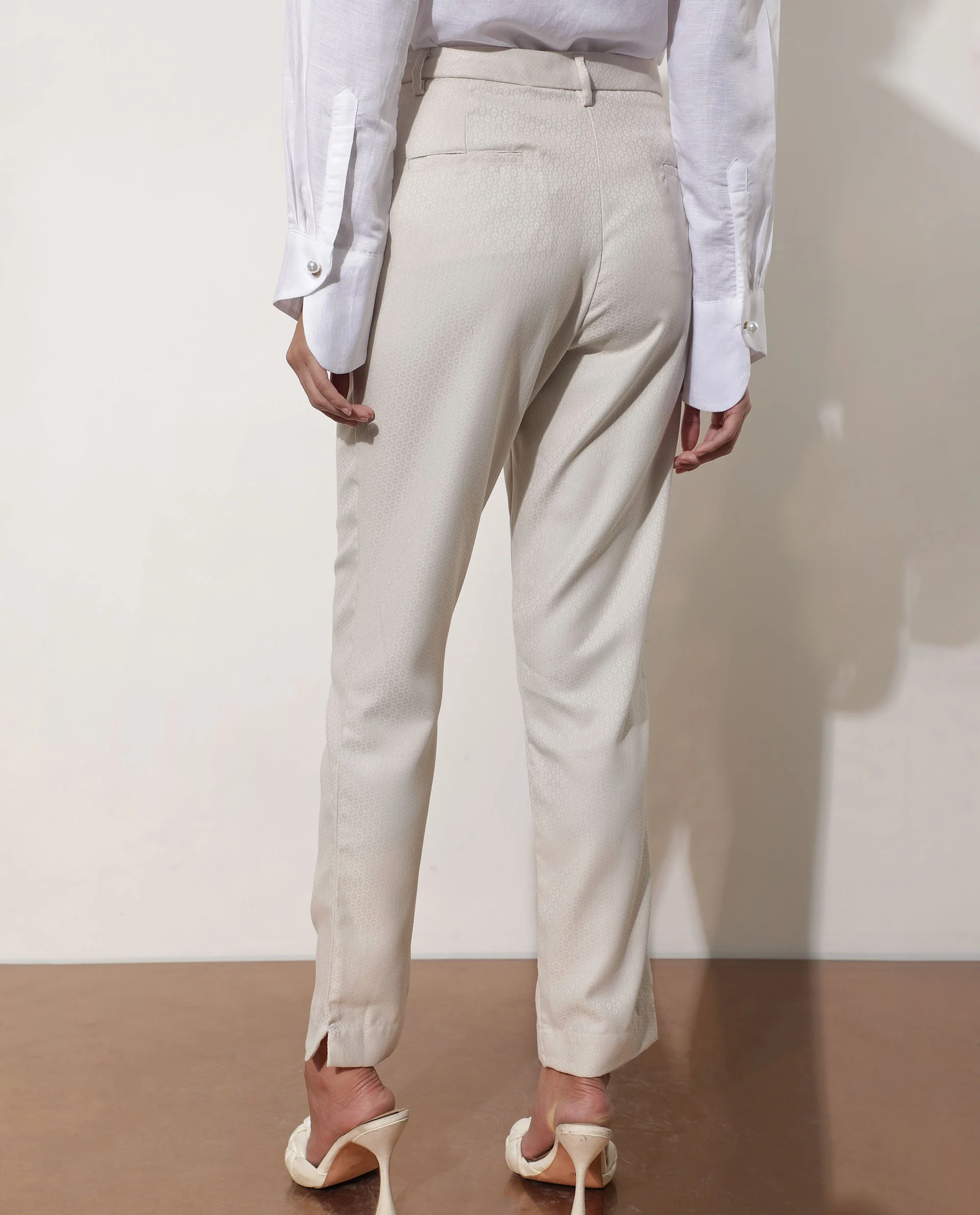 Rareism Women's Maeve Beige Polyester Blend Plain Ankle Length Tailored Trouser - Image 10