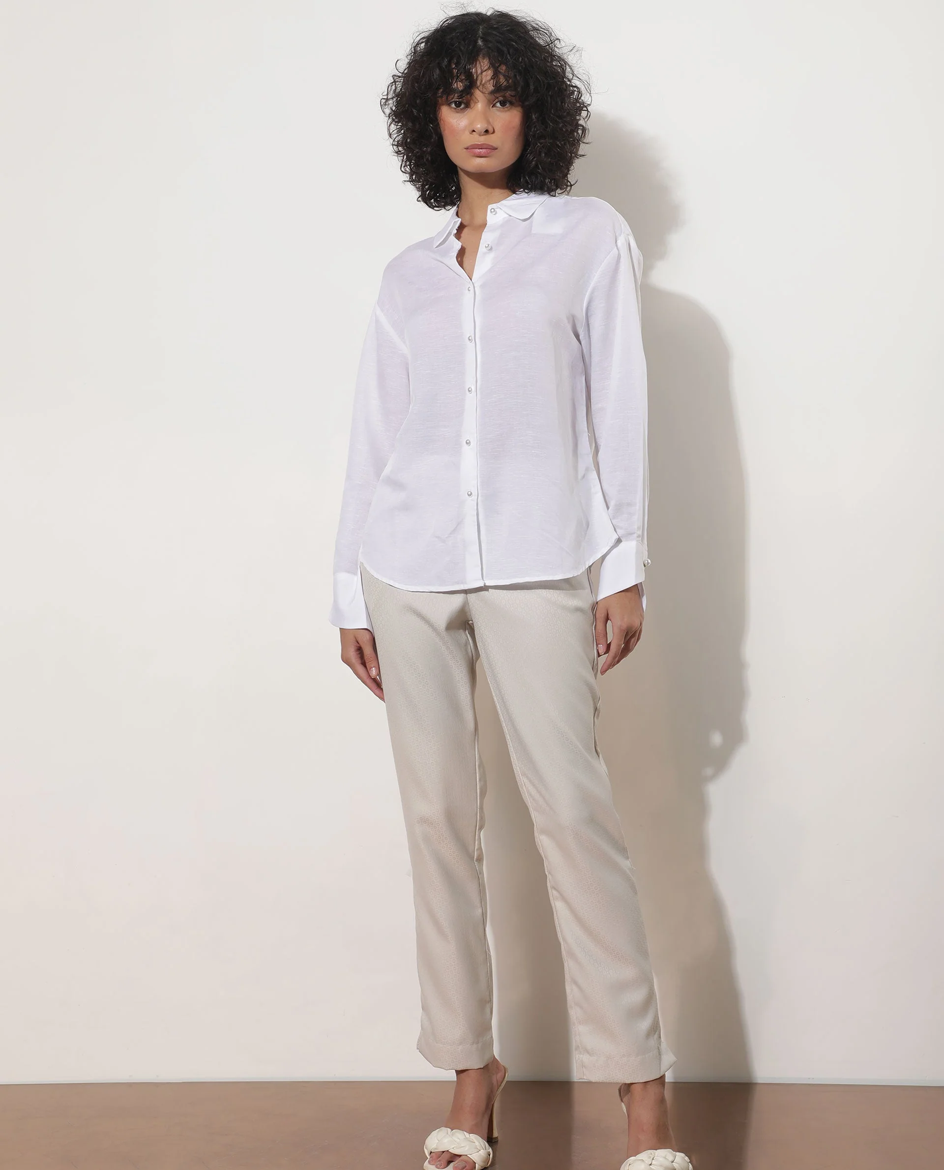 Rareism Women's Maeve Beige Polyester Blend Plain Ankle Length Tailored Trouser - Image 2