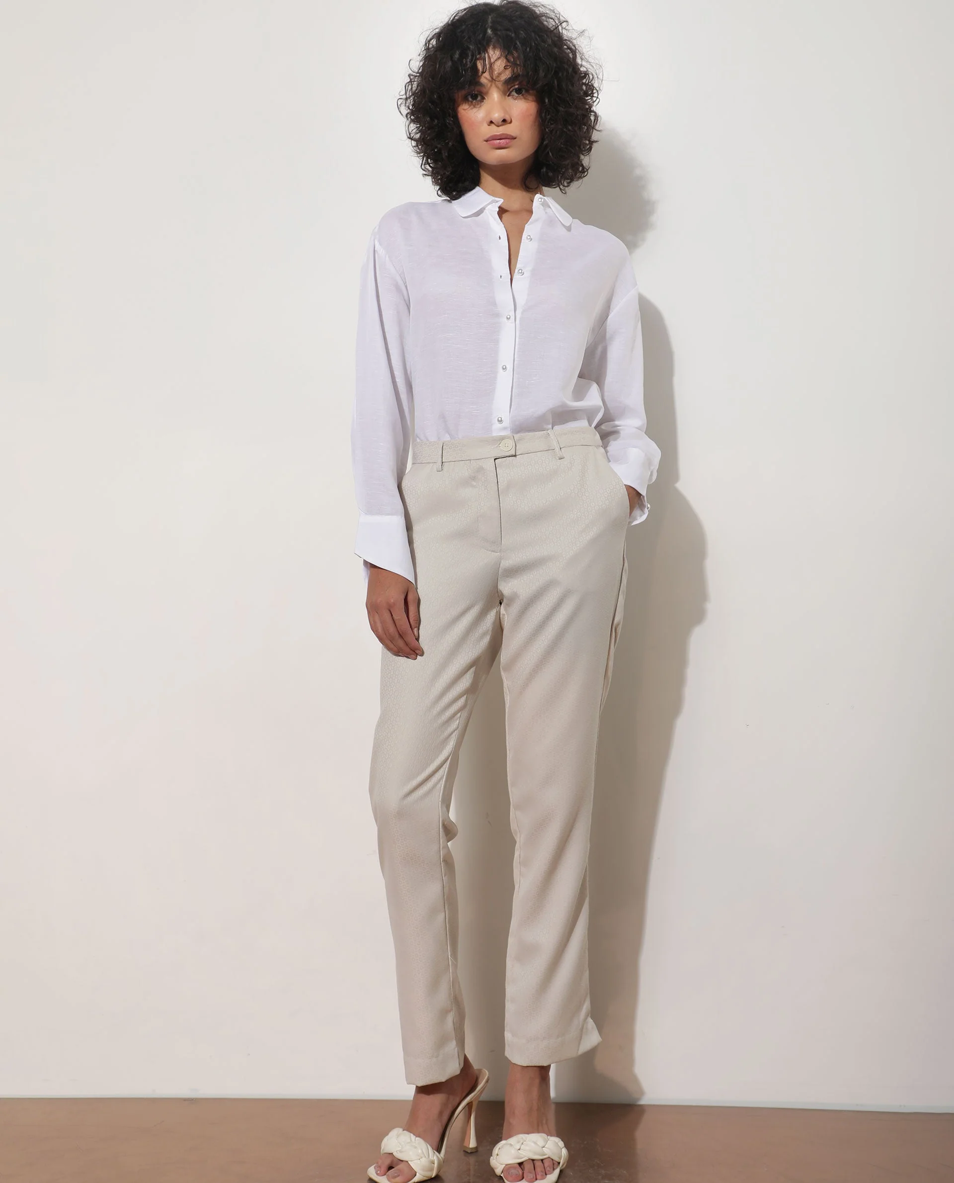Rareism Women's Maeve Beige Polyester Blend Plain Ankle Length Tailored Trouser - Image 3