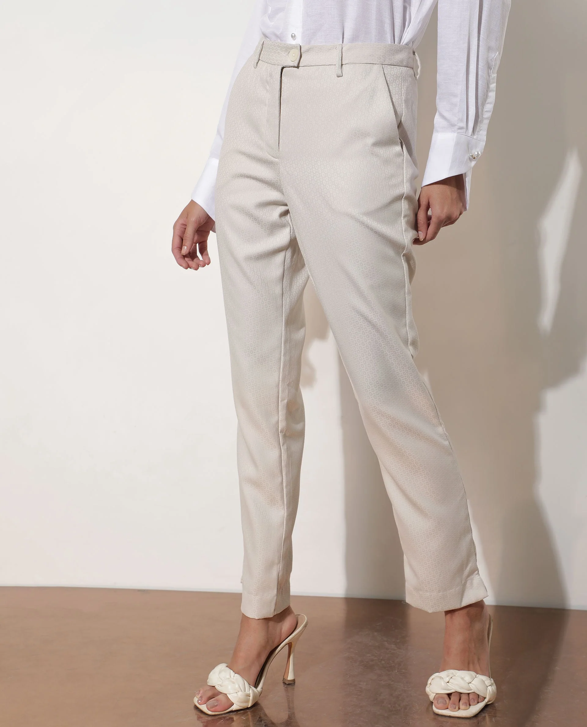 Rareism Women's Maeve Beige Polyester Blend Plain Ankle Length Tailored Trouser - Image 6