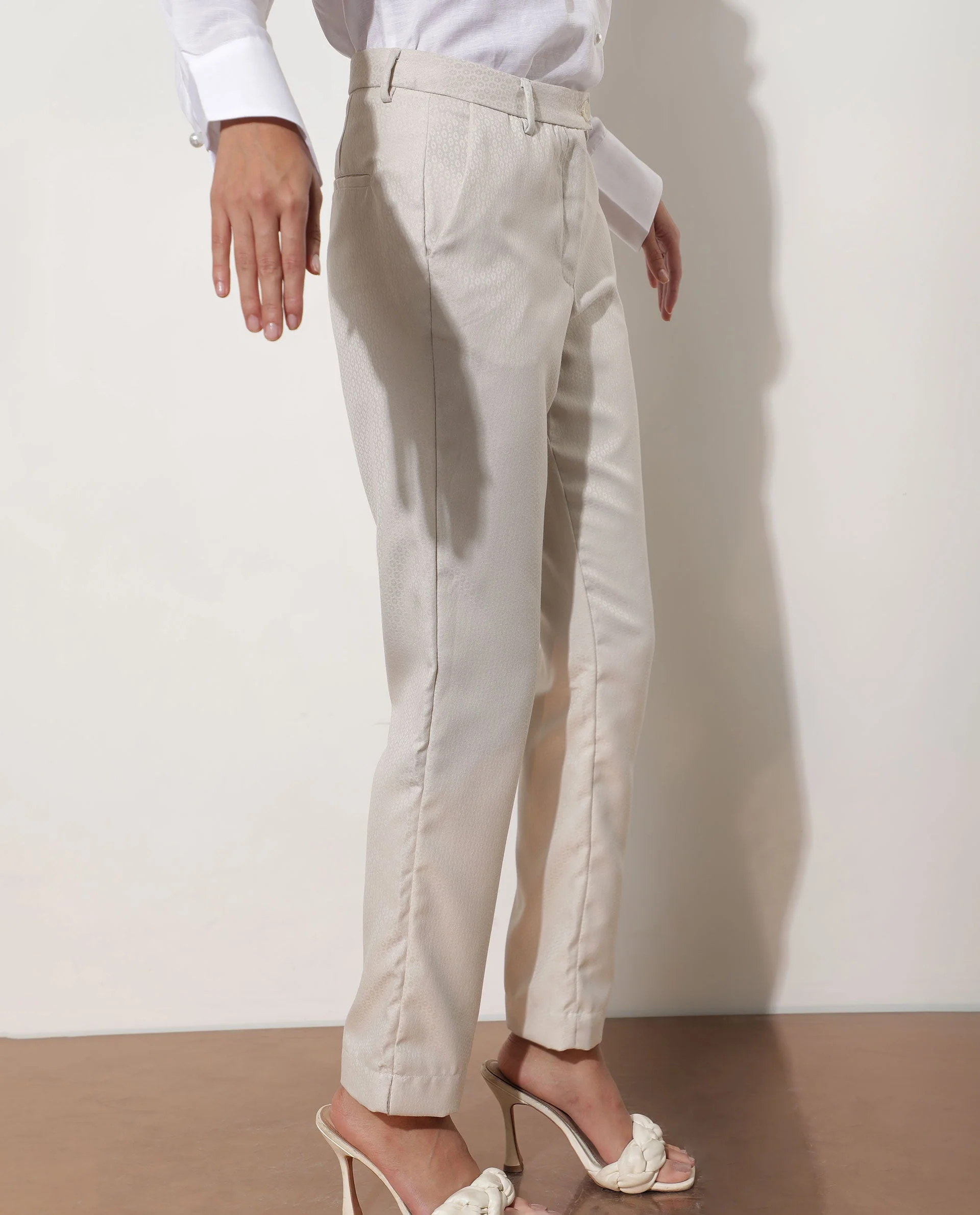 Rareism Women's Maeve Beige Polyester Blend Plain Ankle Length Tailored Trouser - Image 7