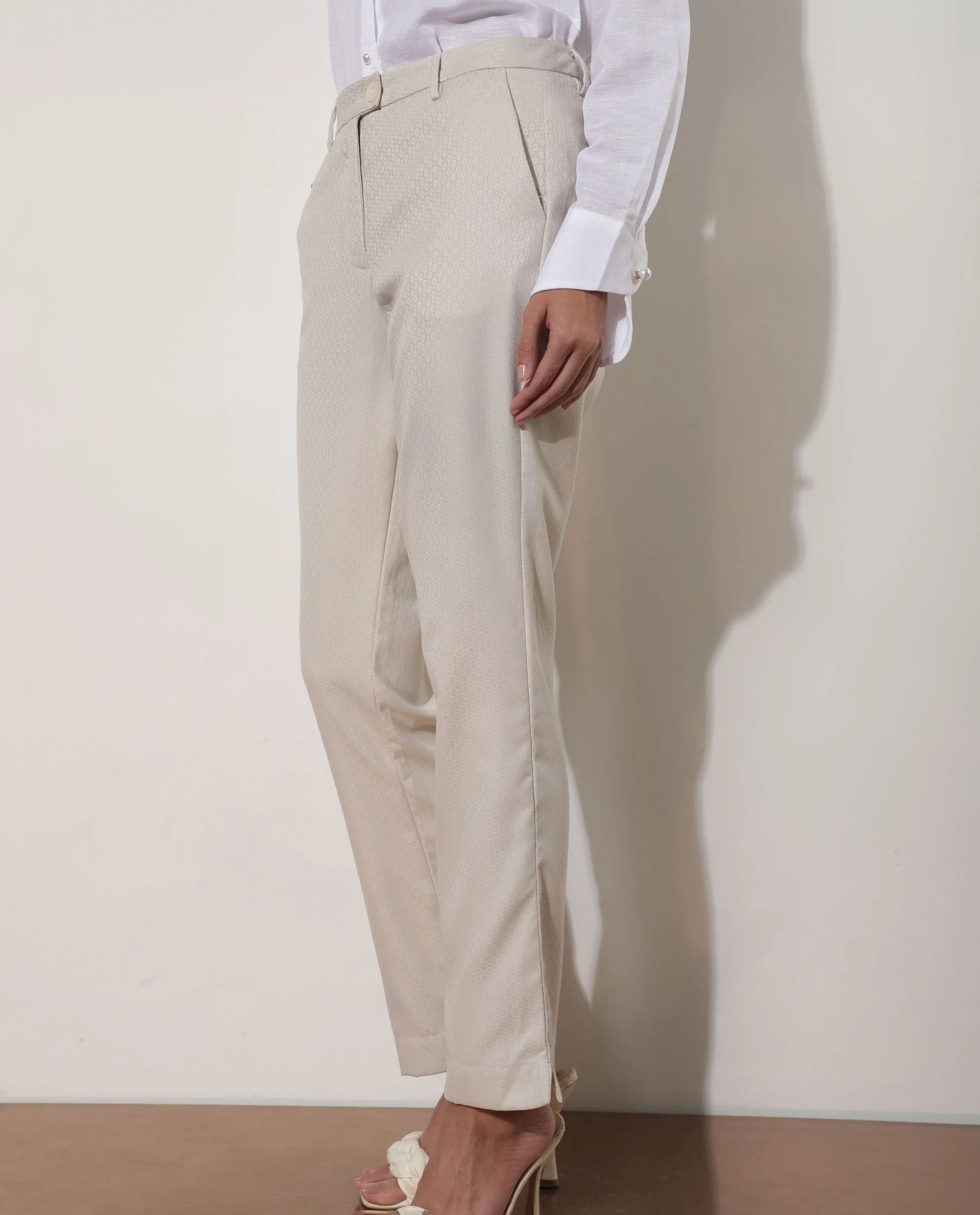 Rareism Women's Maeve Beige Polyester Blend Plain Ankle Length Tailored Trouser - Image 8