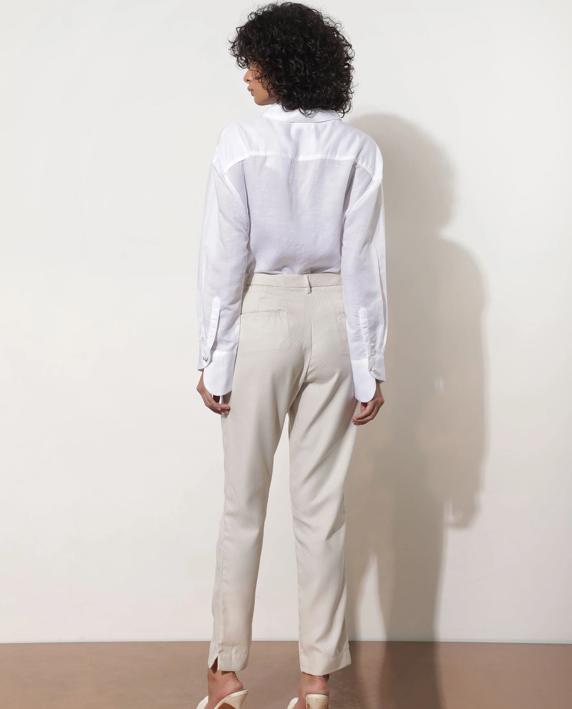 Rareism Women's Maeve Beige Polyester Blend Plain Ankle Length Tailored Trouser - Image 9