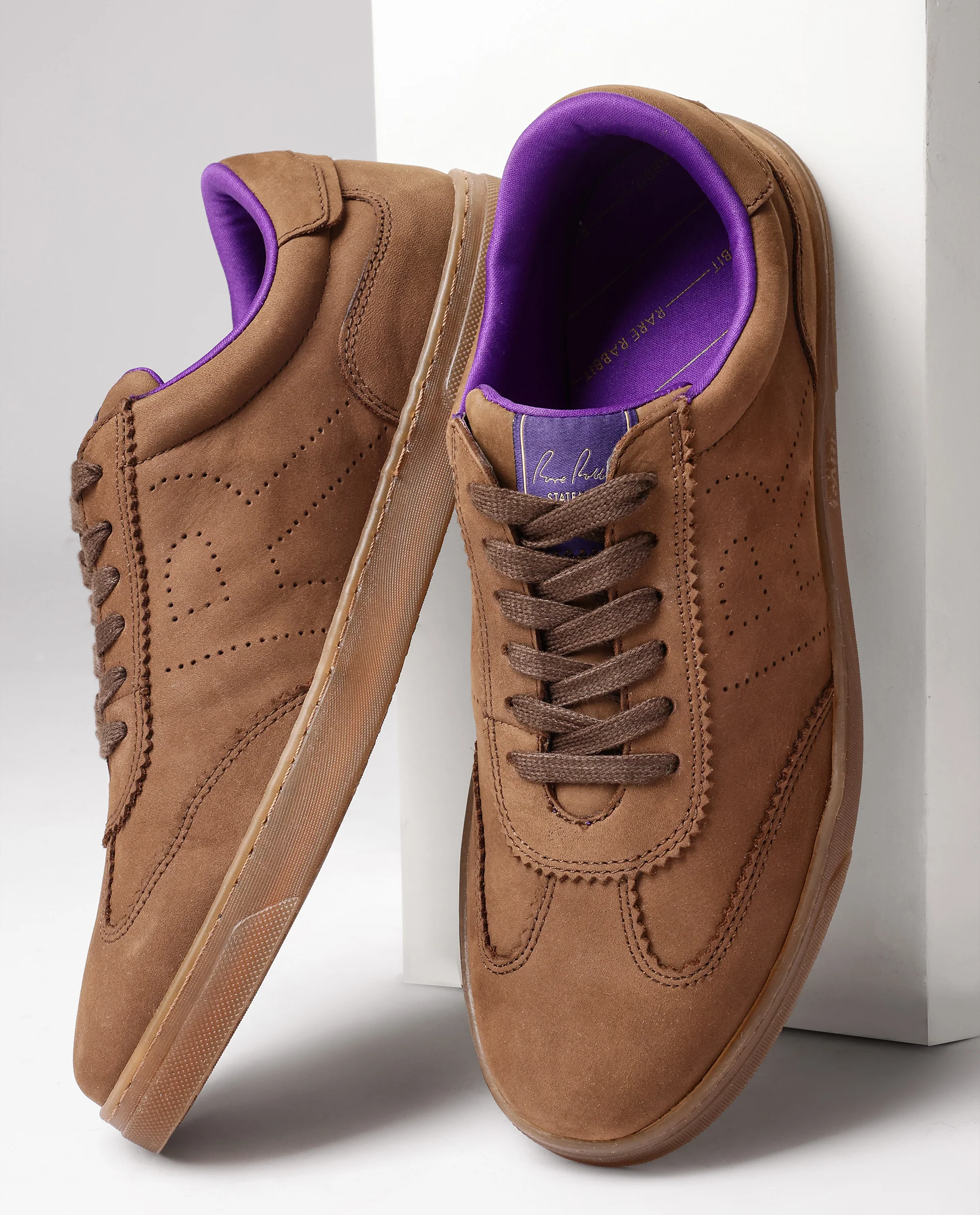 Rare Rabbit Mens Magellan Brown Premium Nubuck Lace Up Low Top Round Toe Sneaker Shoes - Image 2