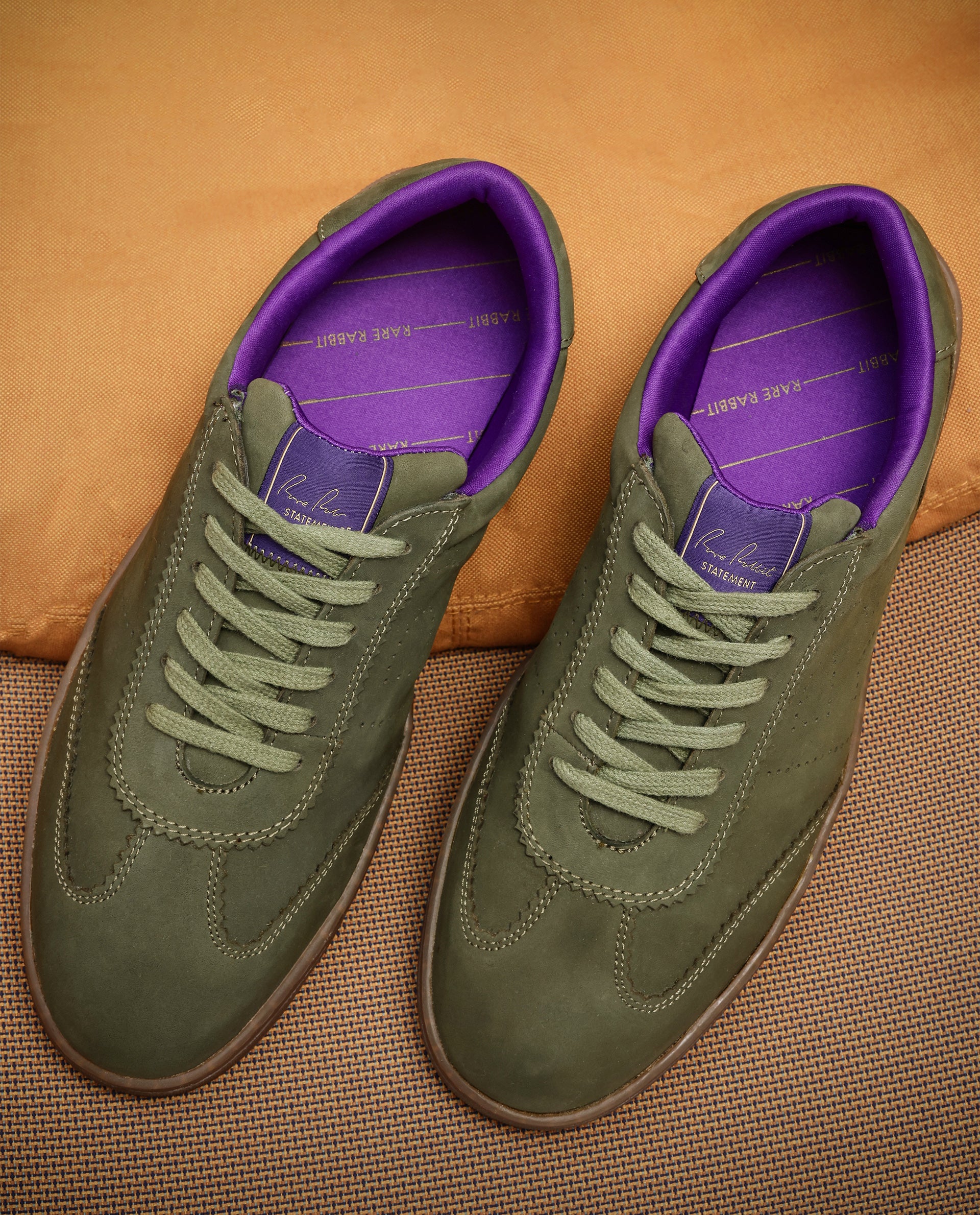 Rare Rabbit Mens Magellan Dark Green Premium Nubuck Lace Up Low Top Round Toe Sneaker Shoes - Image 2