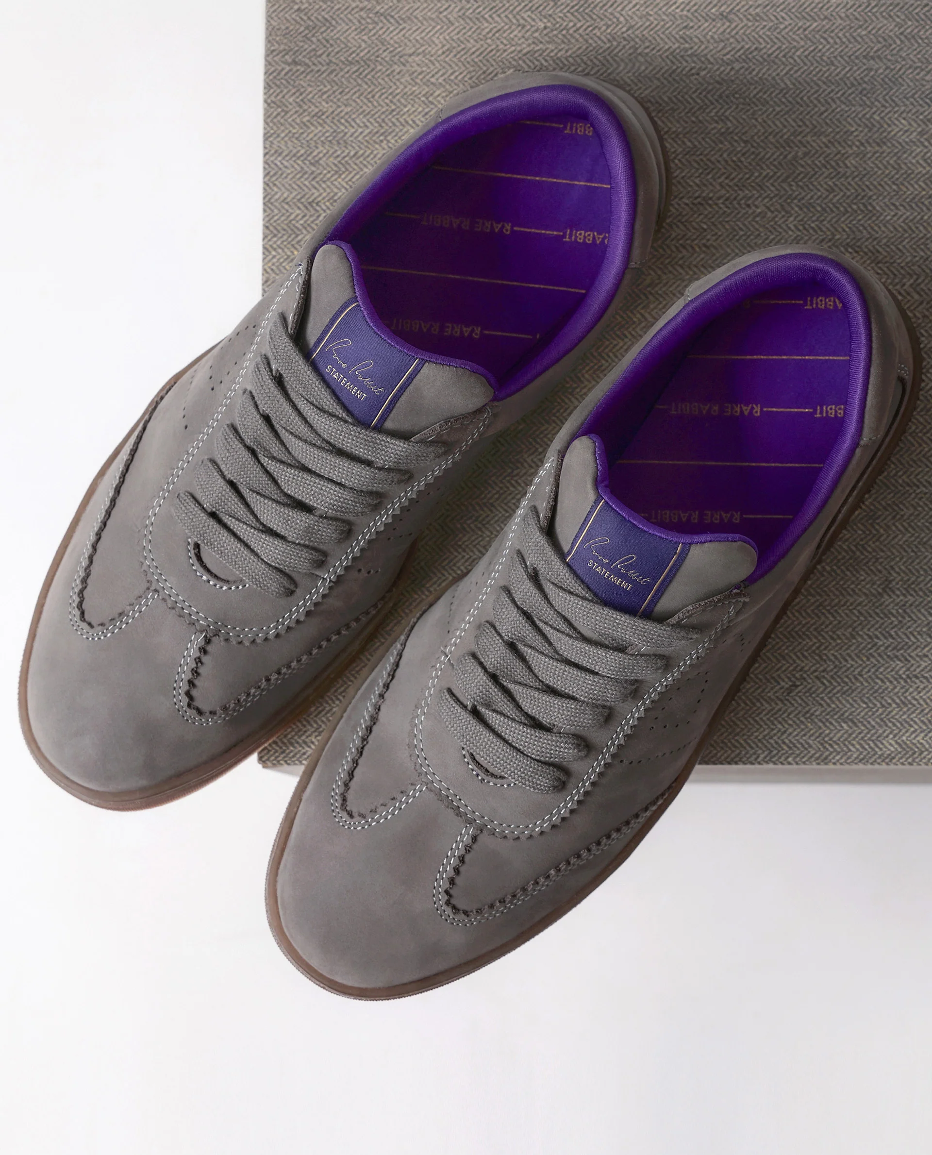 Rare Rabbit Men's Magellan Grey Premium Nubuck Lace Up Low Top Round Toe Sneaker Shoes - Image 2