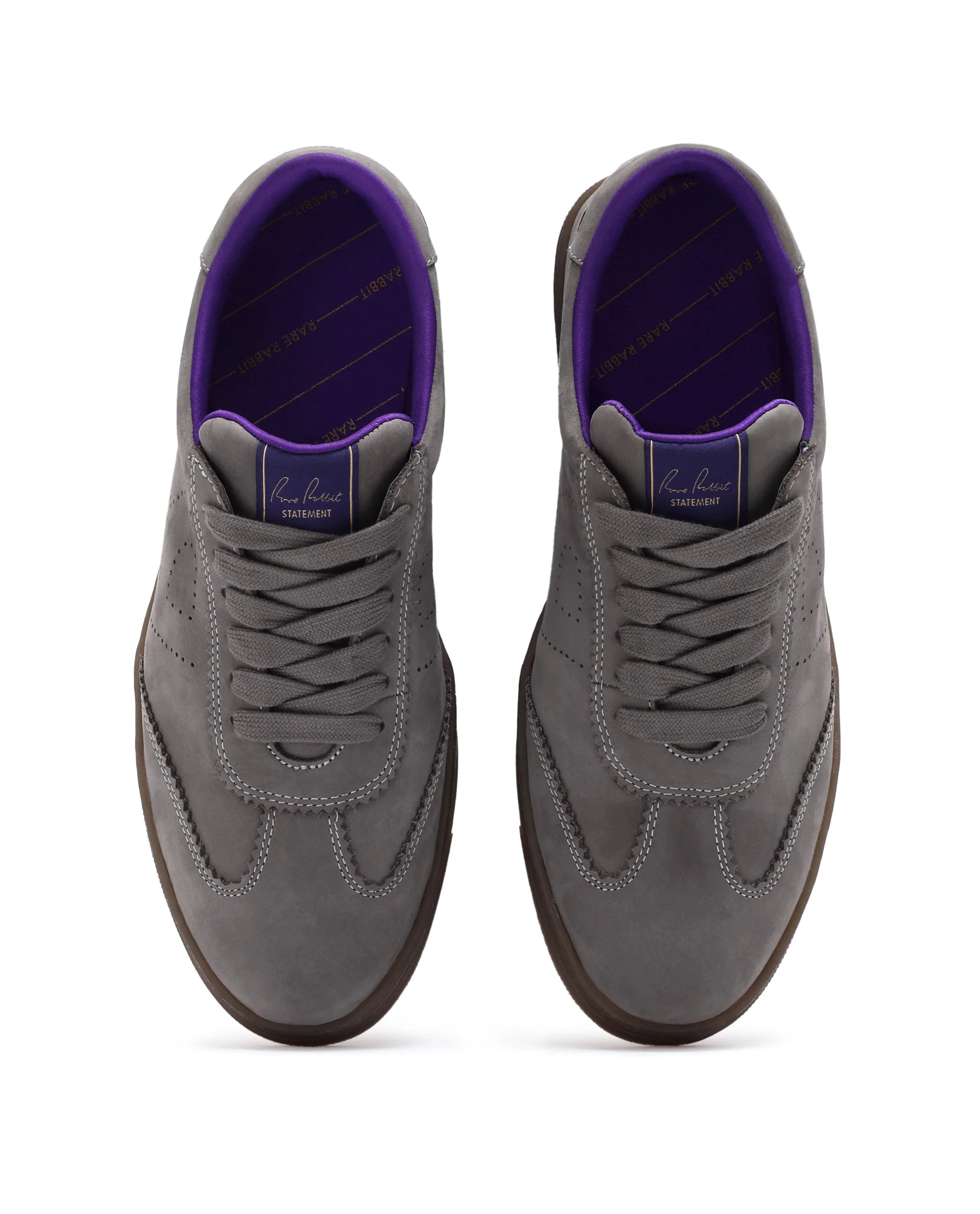 Rare Rabbit Men's Magellan Grey Premium Nubuck Lace Up Low Top Round Toe Sneaker Shoes - Image 4