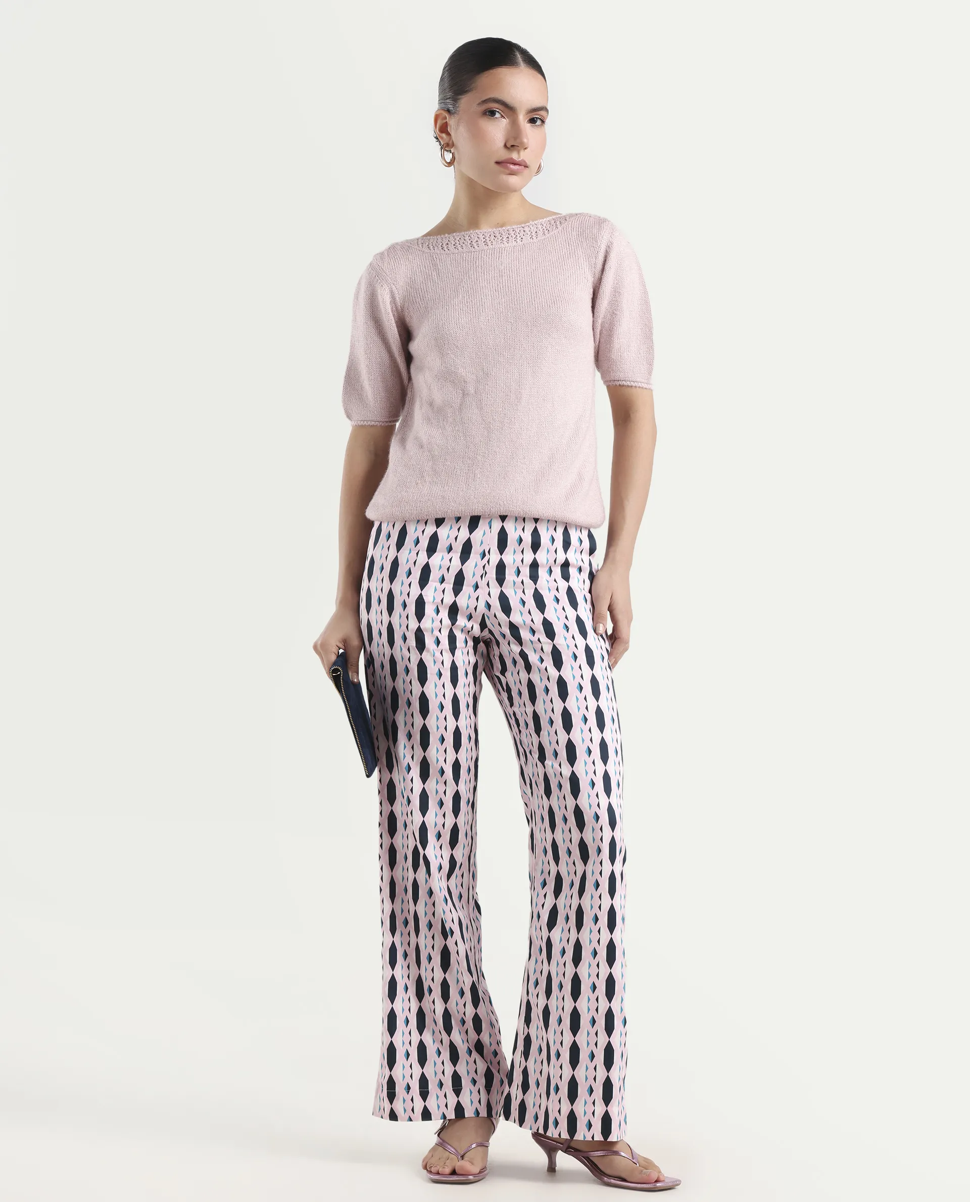 Rareism Women's Magia Light Multi Viscose Geometric Print Ankle Length Wide Leg Trouser - Image 2