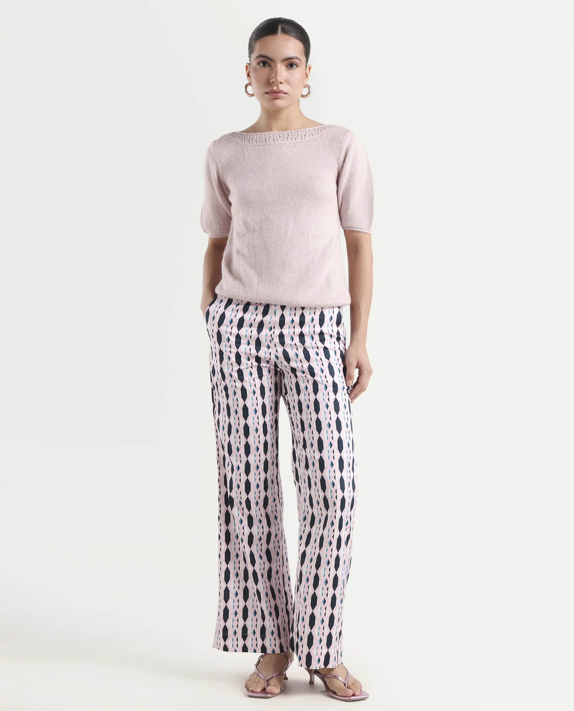 Rareism Women's Magia Light Multi Viscose Geometric Print Ankle Length Wide Leg Trouser - Image 3