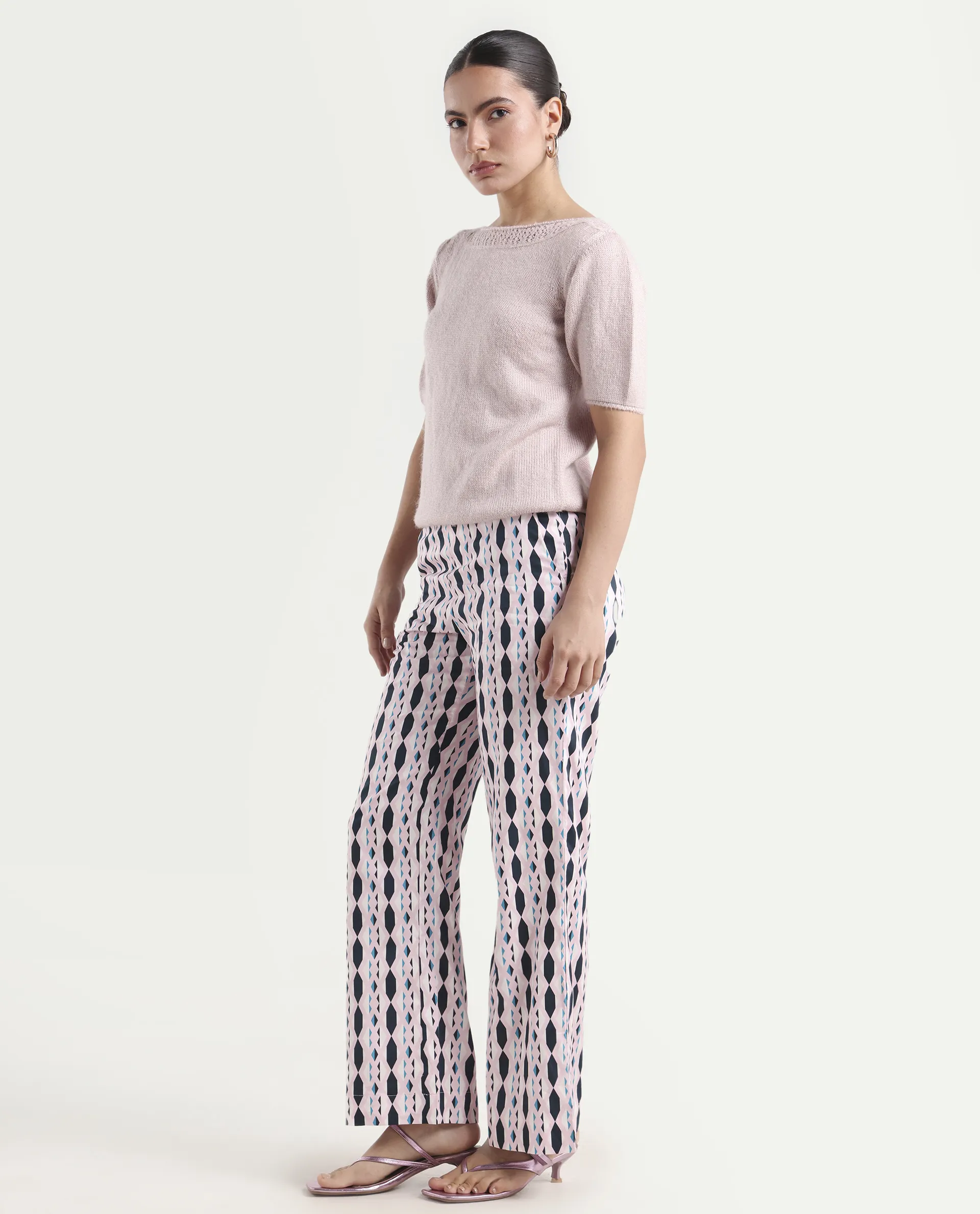 Rareism Women's Magia Light Multi Viscose Geometric Print Ankle Length Wide Leg Trouser - Image 5
