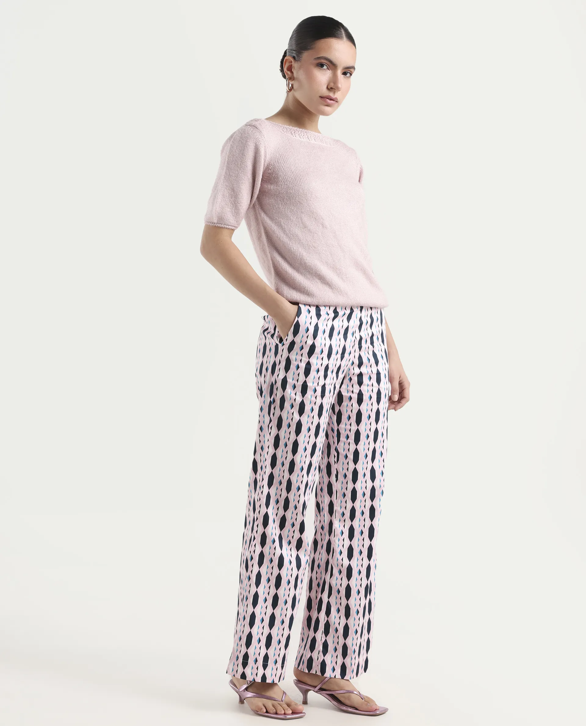 Rareism Women's Magia Light Multi Viscose Geometric Print Ankle Length Wide Leg Trouser - Image 6