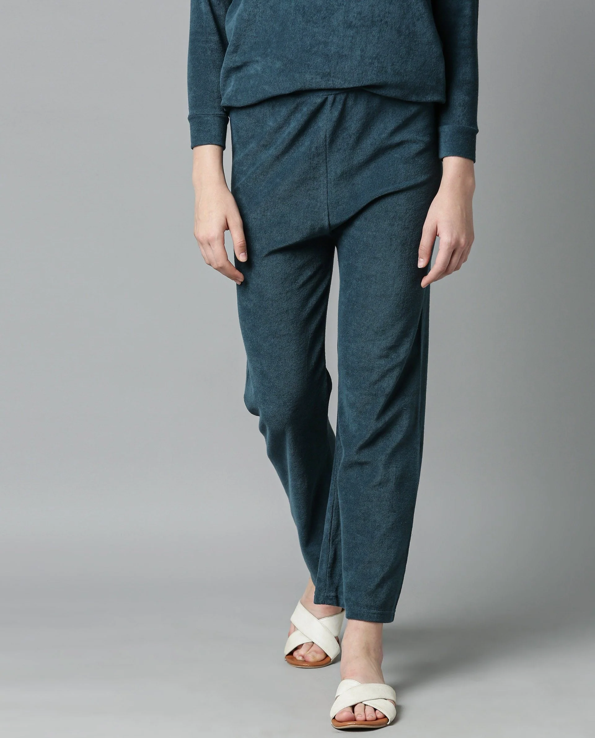 Rareism Women Magica Blue Trousers Knit Fabric Solid - Image 2