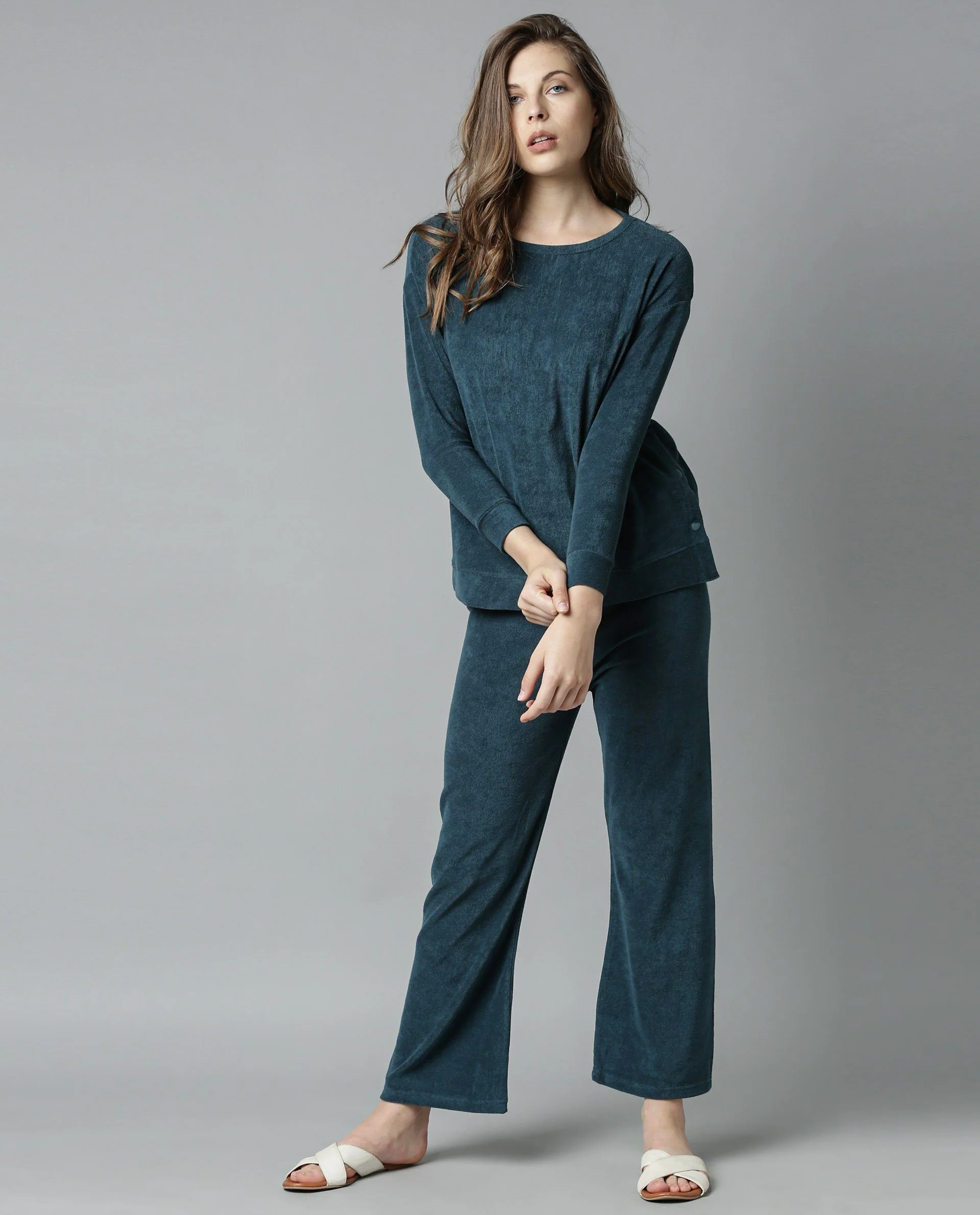 Rareism Women Magica Blue Trousers Knit Fabric Solid - Image 3