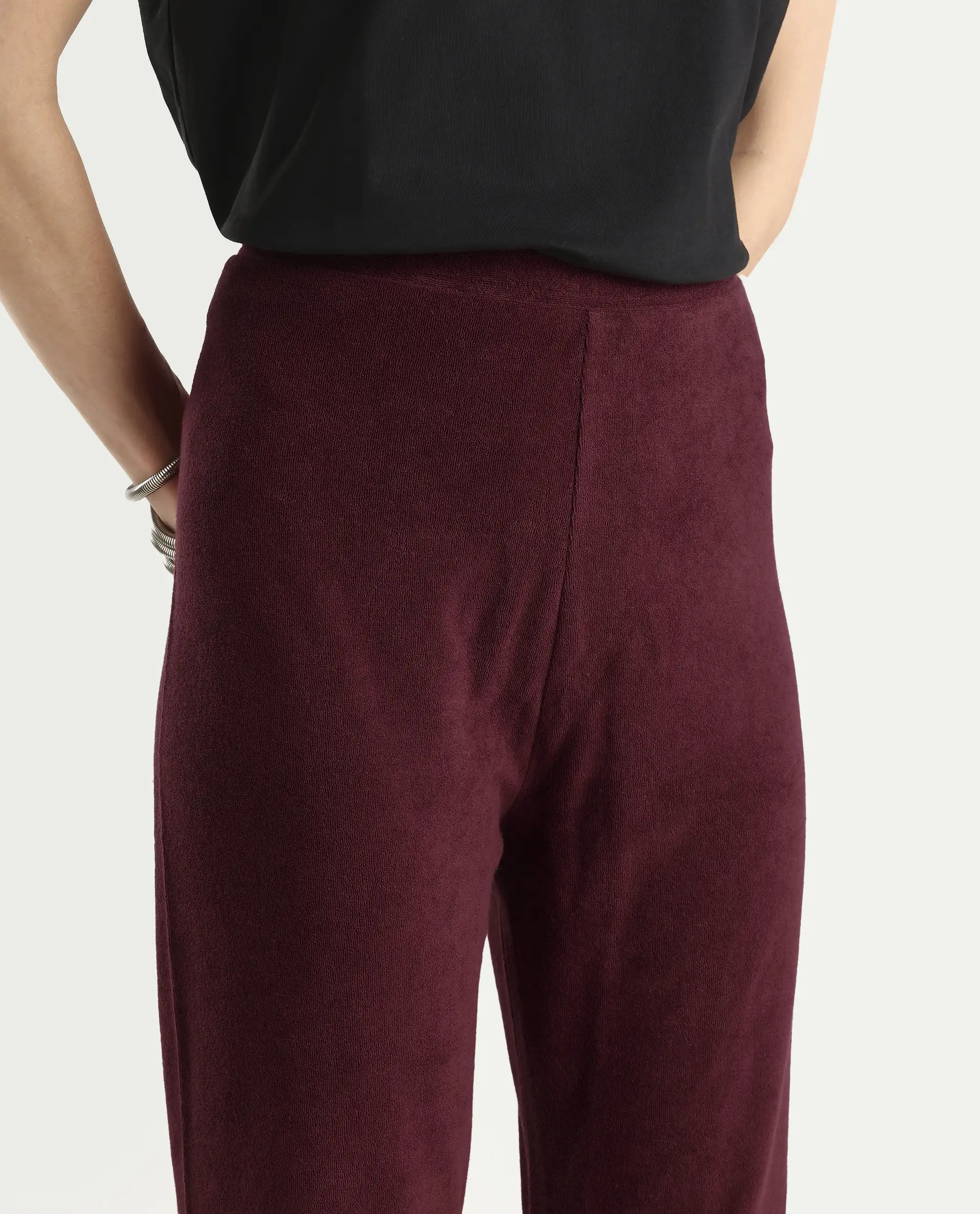 Rareism Women Magica Maroon Trousers Knit Fabric Solid - Image 4