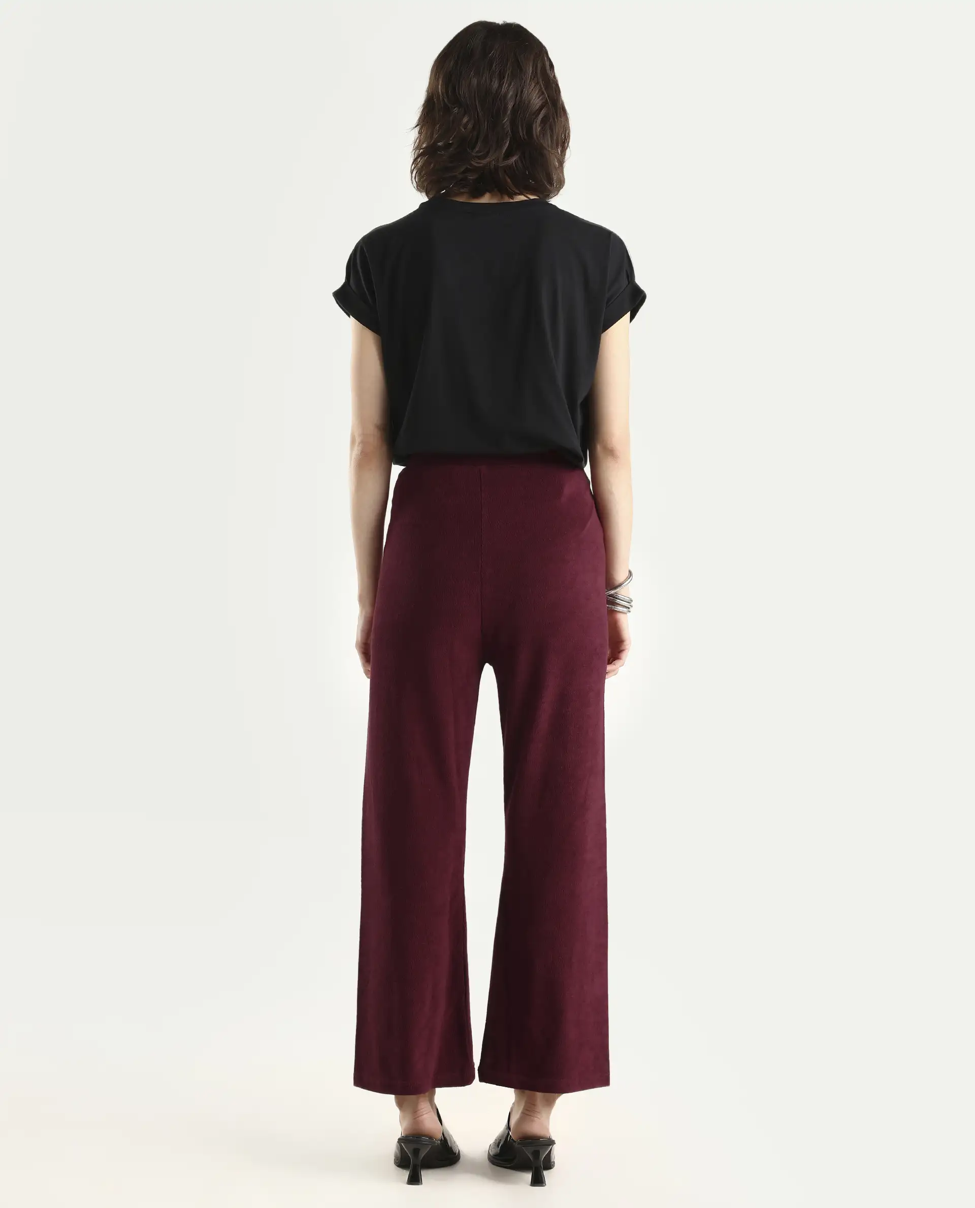 Rareism Women Magica Maroon Trousers Knit Fabric Solid - Image 7