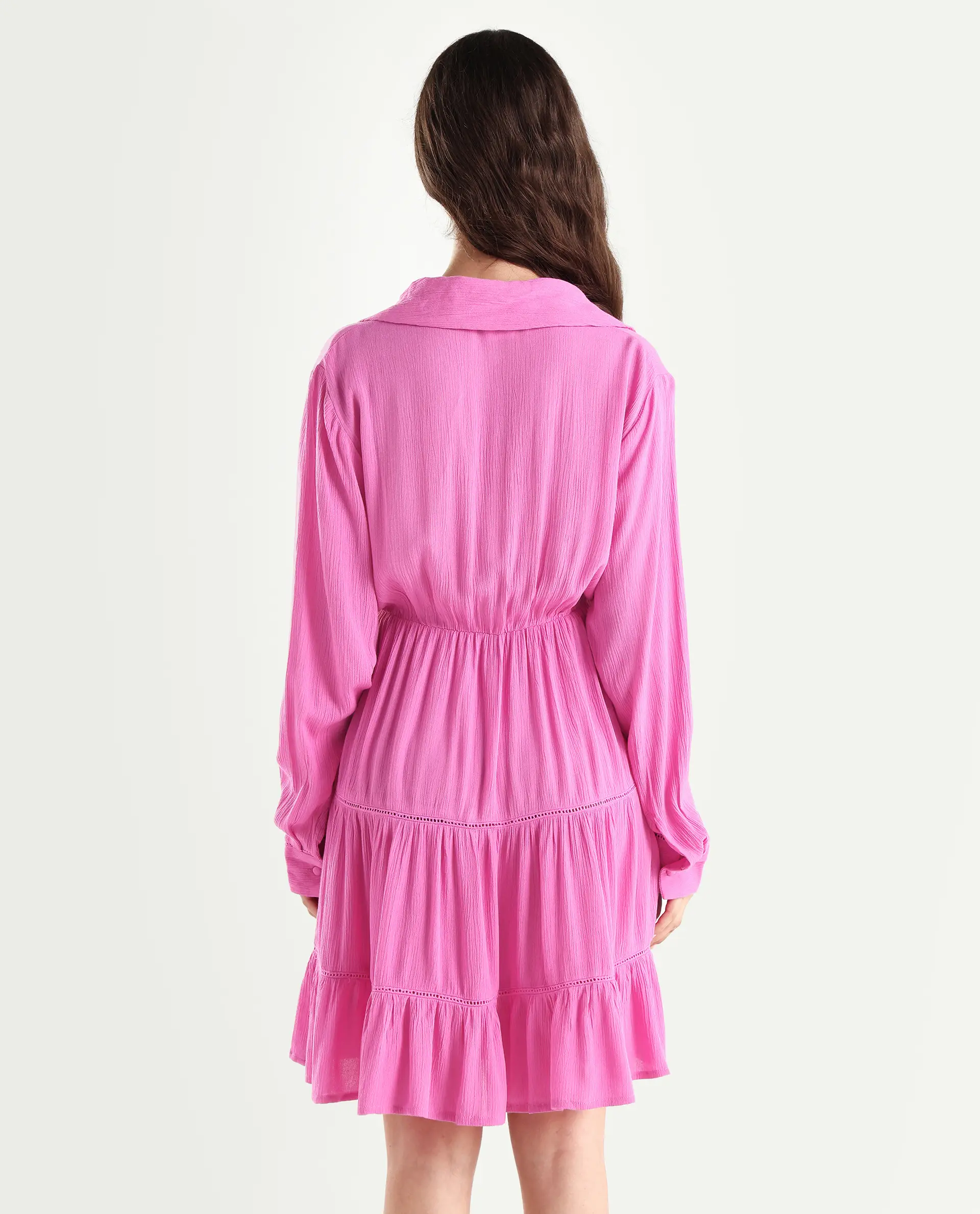 Rareism Women's Magner Pink Rayon Drop Collar Plain Mini Fit And Flare Dress - Image 7