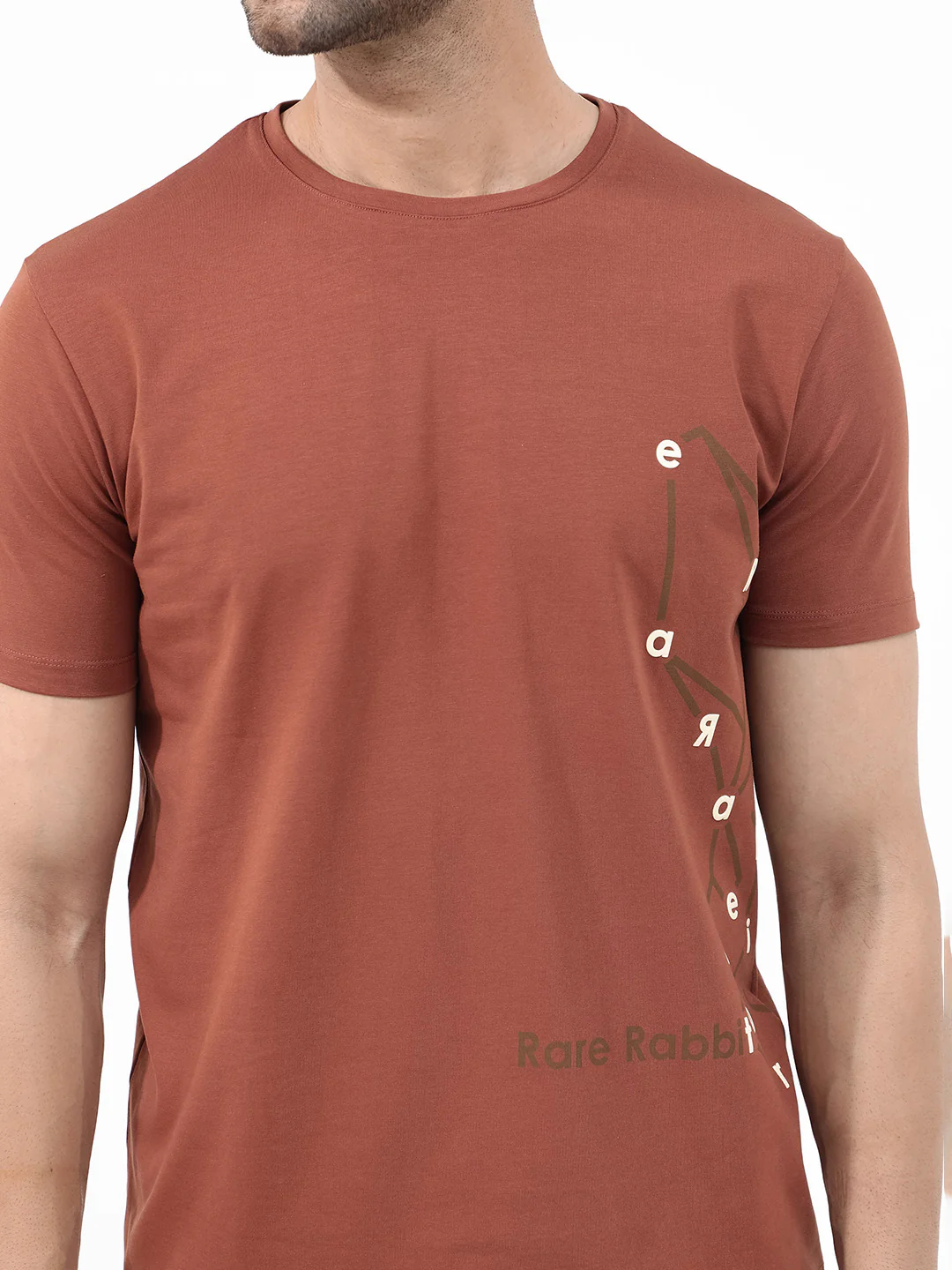Rare Rabbit Articale Mens Magnus Dusky Rust Cotton Polyester Fabric Short Sleeve Crew Neck Slim Fit Printed T-Shirt - Image 10