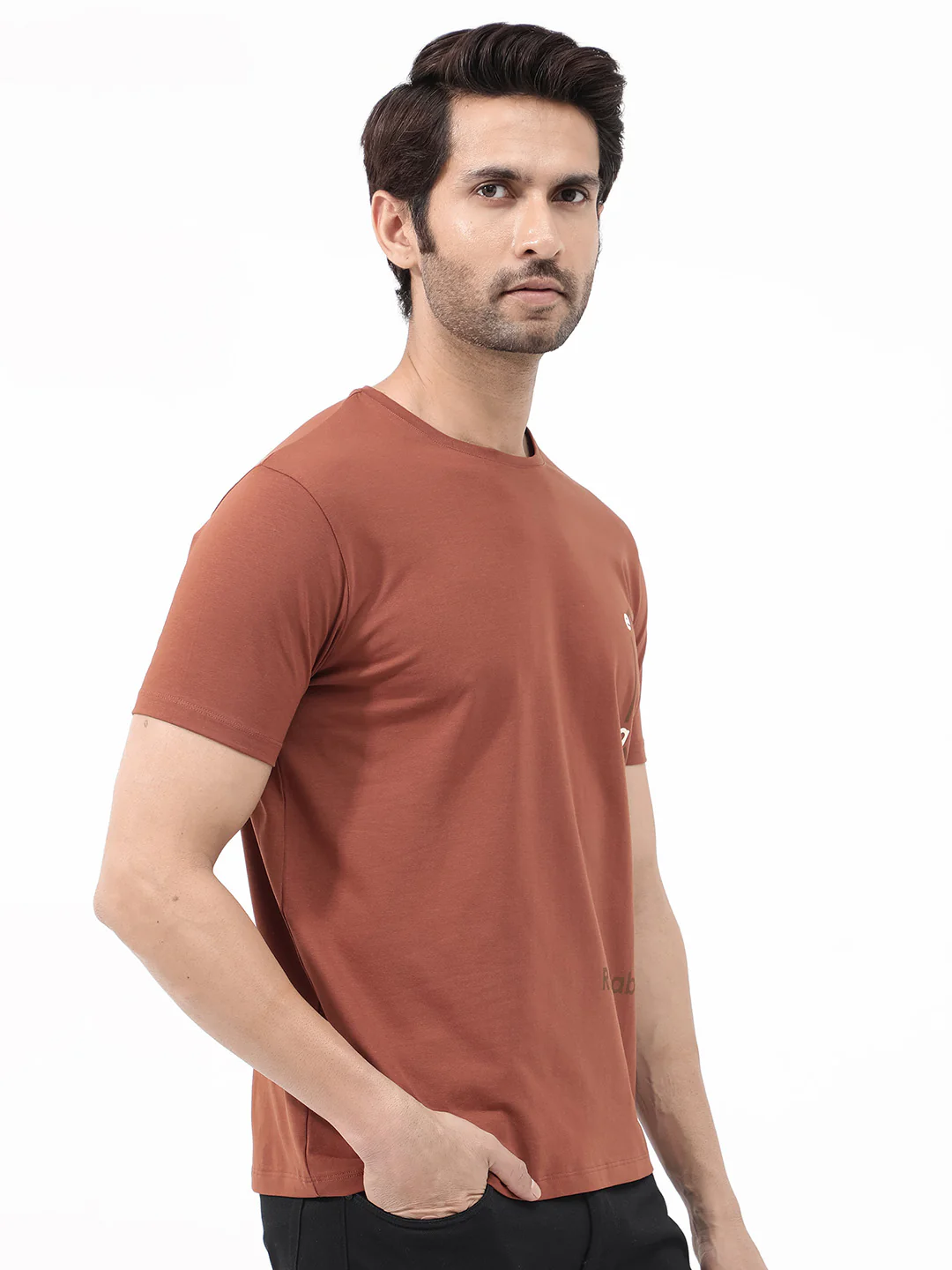 Rare Rabbit Articale Mens Magnus Dusky Rust Cotton Polyester Fabric Short Sleeve Crew Neck Slim Fit Printed T-Shirt - Image 4