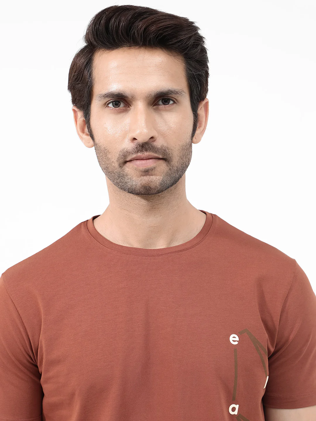Rare Rabbit Articale Mens Magnus Dusky Rust Cotton Polyester Fabric Short Sleeve Crew Neck Slim Fit Printed T-Shirt - Image 7