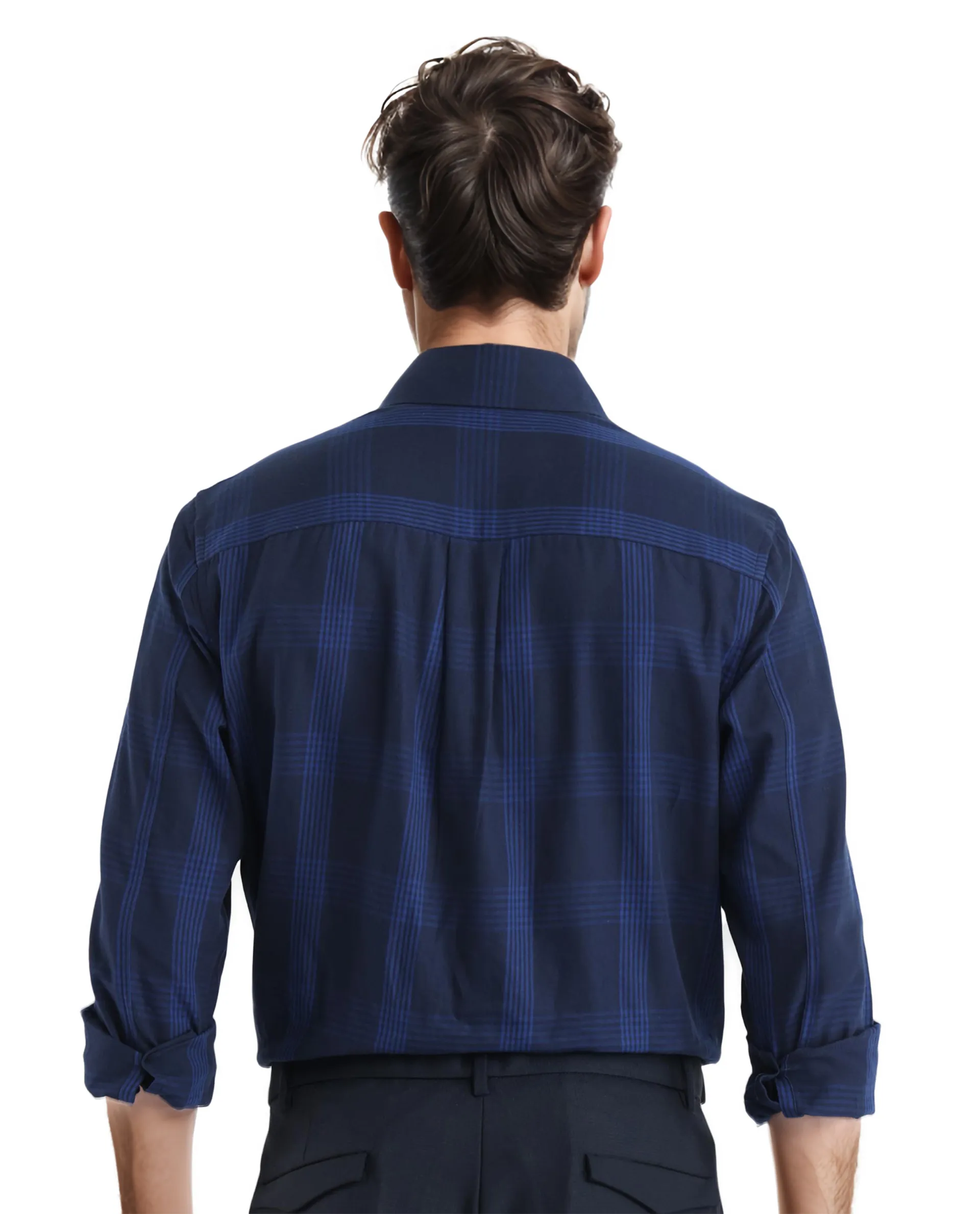 Rare Rabbit Men's Magone Navy Checked Print Regular Fit Full Sleeve Collared Shirt - Image 4